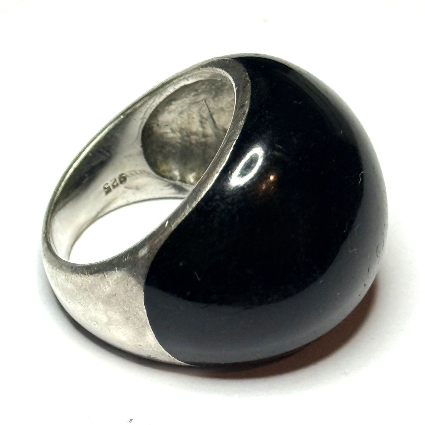 Vintage Black Globe Jet Silver Ring Size M 1/2