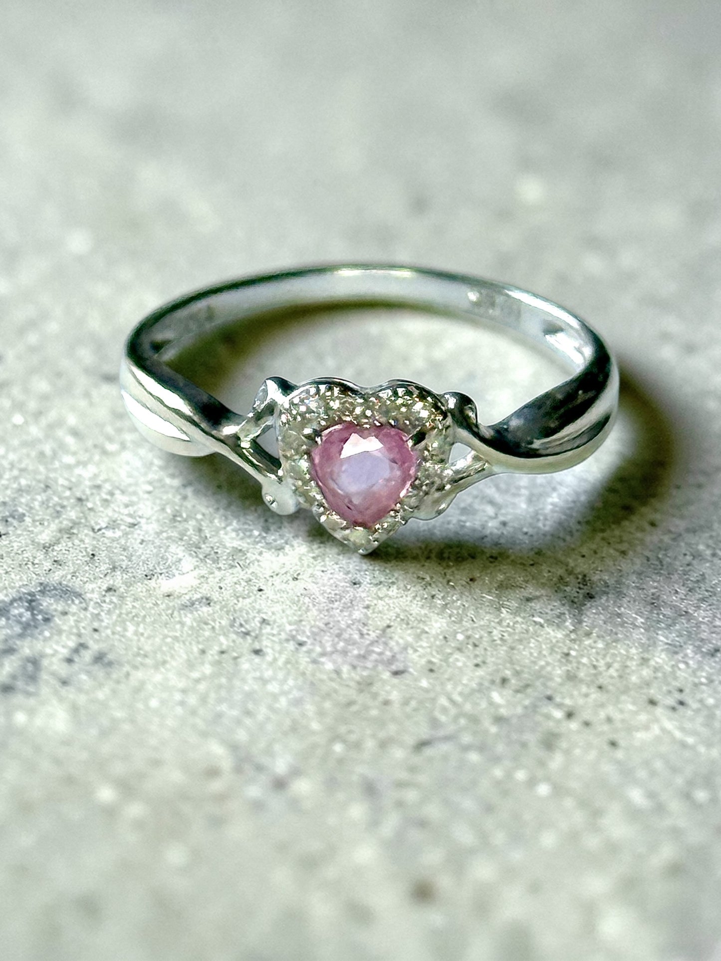 Pink Sapphire Heart & Diamond Halo White Gold Ring