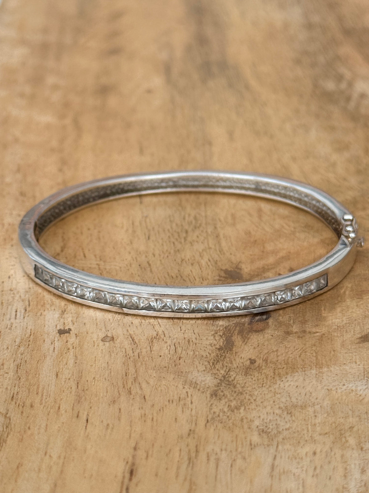 Quality Vintage CZ Hinged 925 Silver Bracelet 7" Hallmarked