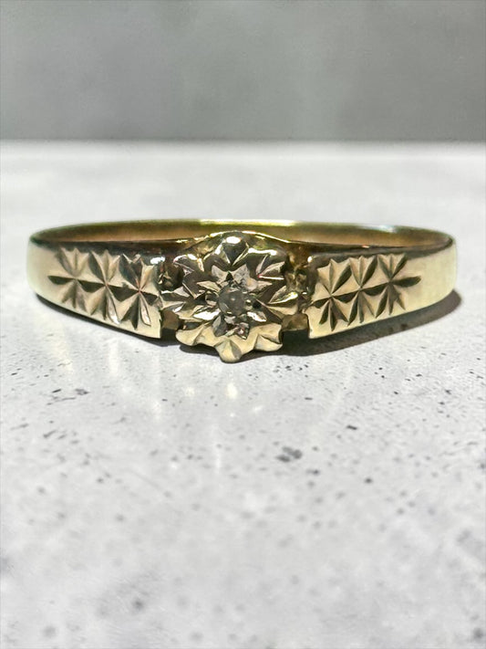 Vintage Hallmarked Diamond 9k Gold Solitaire Ring Size J