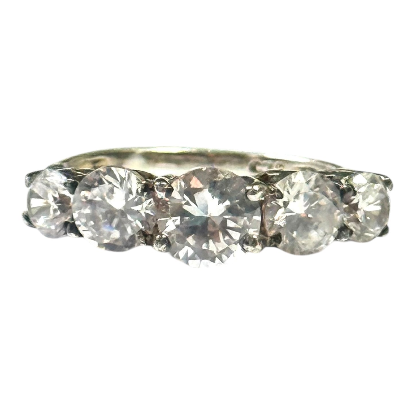 Vintage Preloved Five Stone CZ Graduated Gem Silver Ring Size P