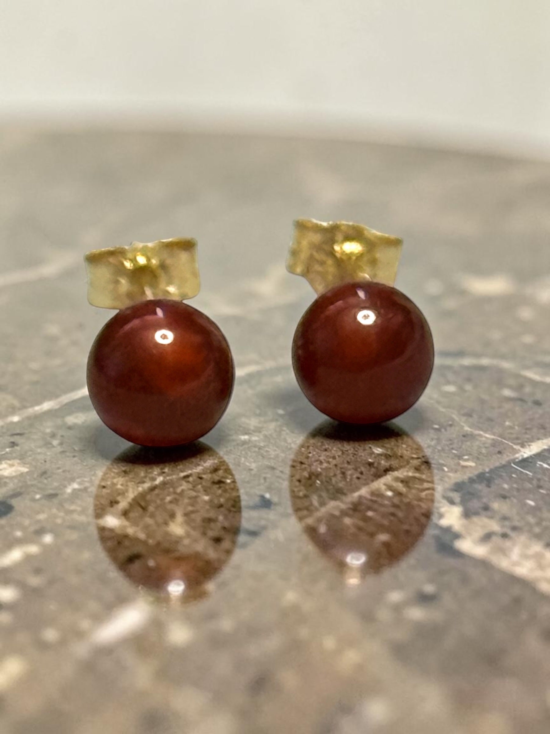 Genuine 5mm Chalcedony Cornelian 9ct Gold Earring Studs 1.5Carats