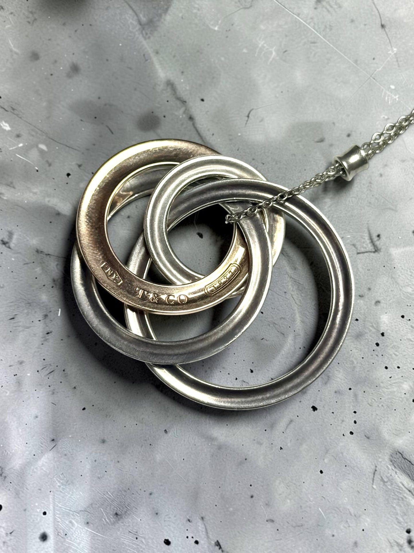 Tiffany & Co Four Circle Large Silver & Rubedo Pendant & Box & 20" Chain