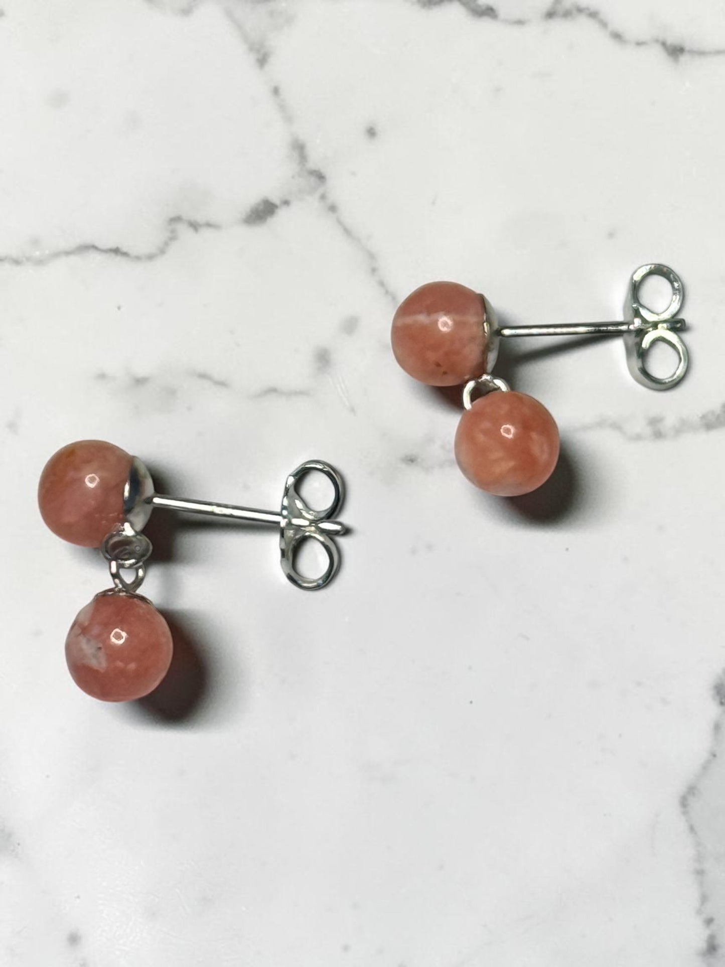 Genuine 5mm Rhodochrosite Drop 925 Silver Earring Studs 2 Carats
