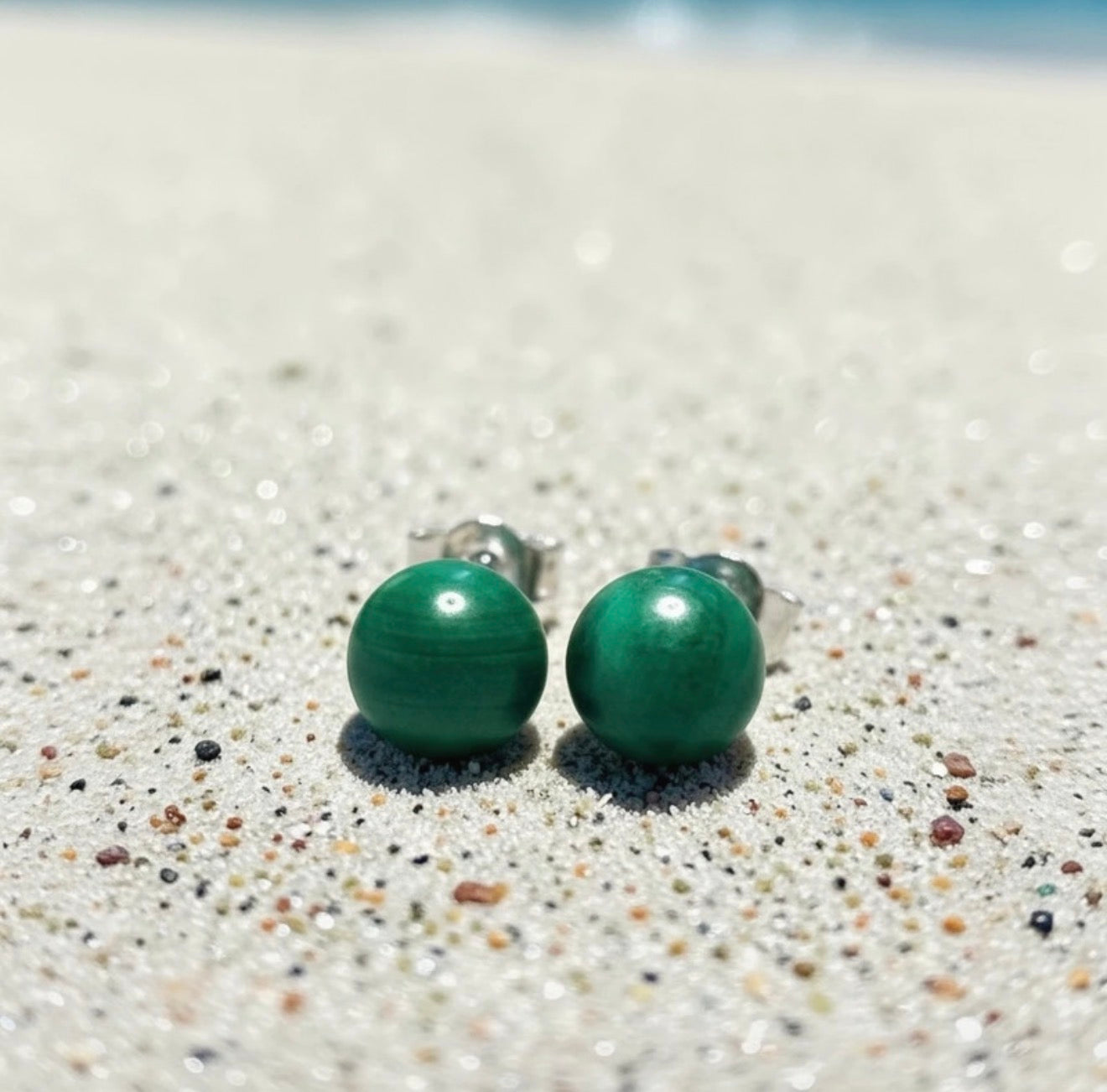 Genuine 6mm Malachite 925 Silver Earring Studs 1.6 Carats