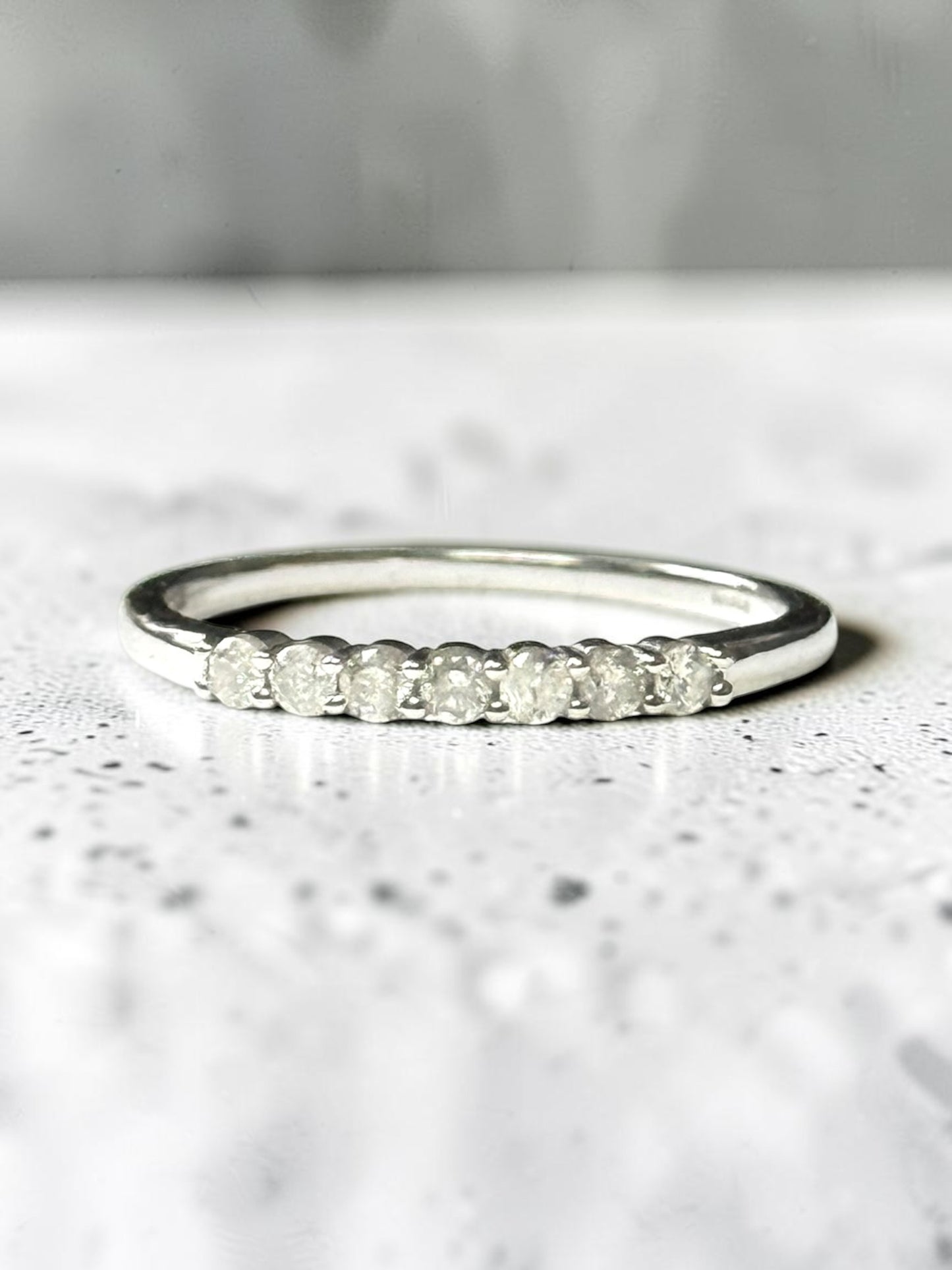 0.21ct Diamond White Gold Stacking Ring Size P 1/2 Hallmarked