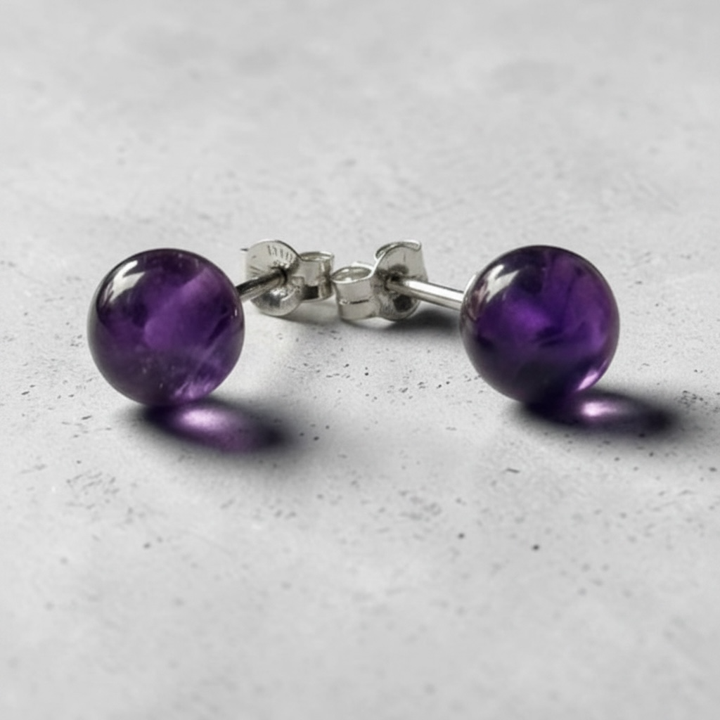 Genuine 6mm Amethyst 925 Silver Earring Studs 1 Carats