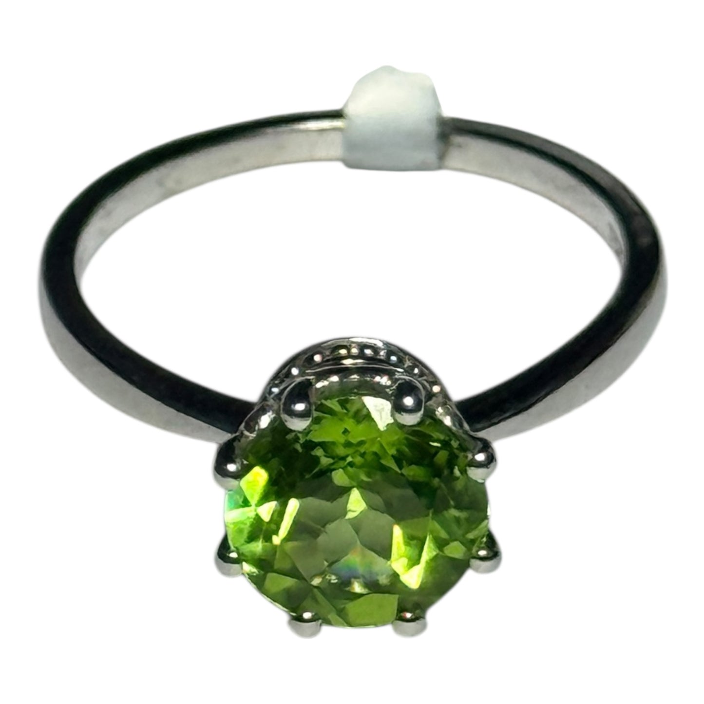 New Peridot Solitaire Silver Ring Size S - CSC