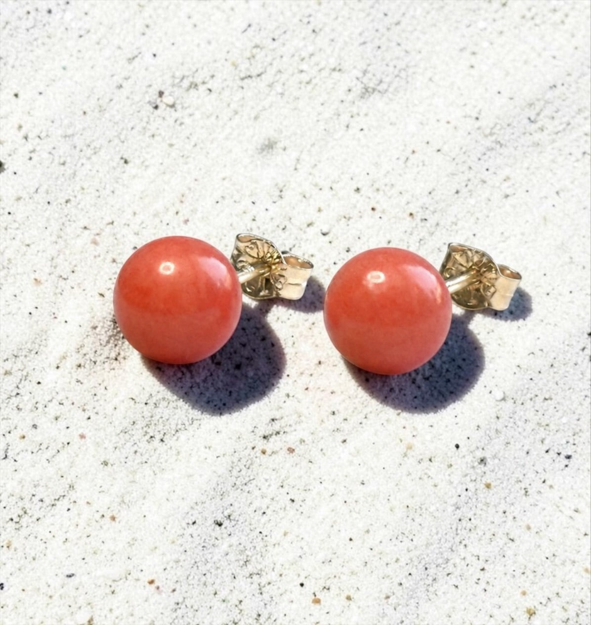 Genuine 5mm Coral 9ct Gold Earring Studs 1.5Carats