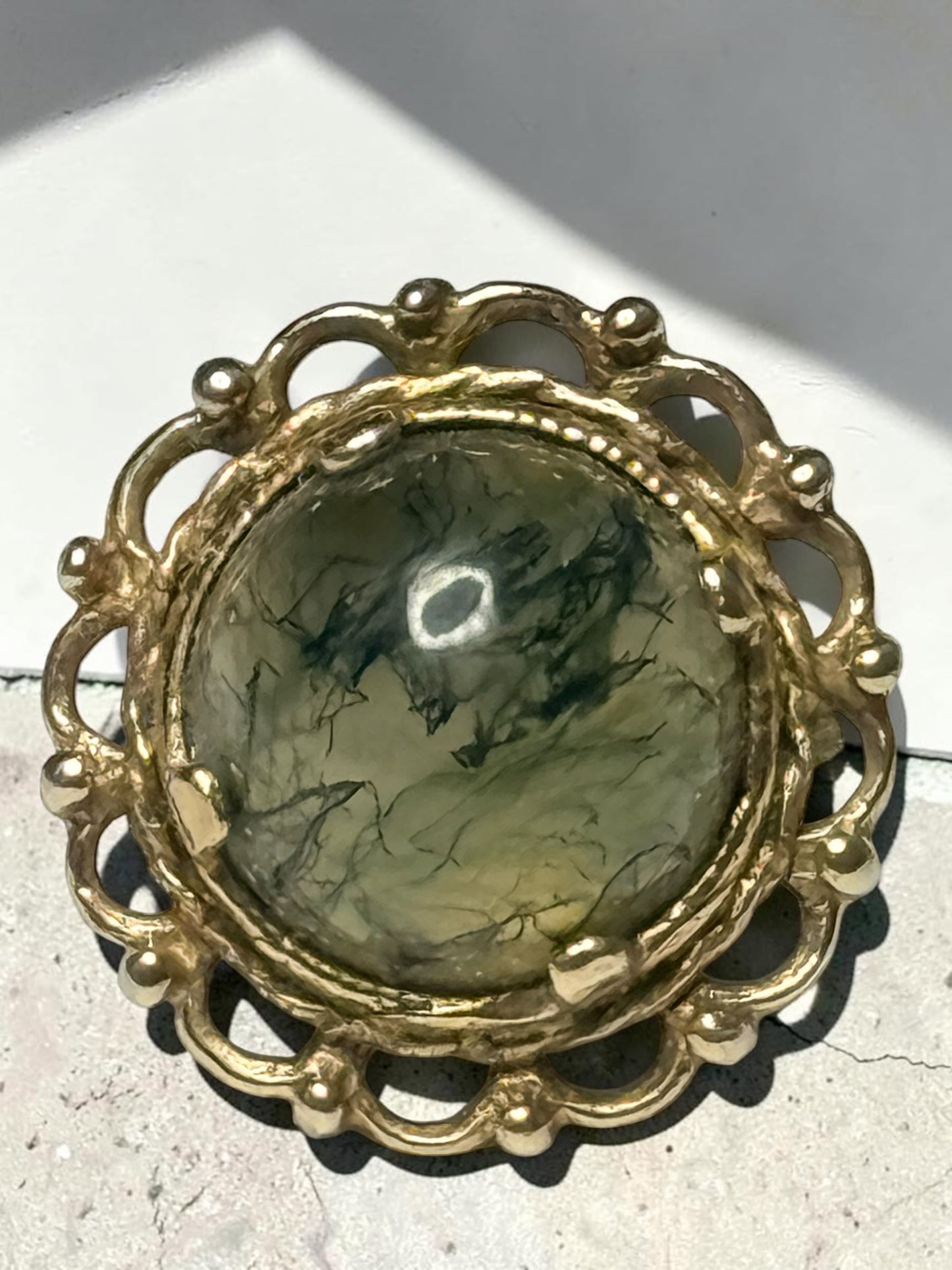Stunning Vintage Filigree Moss Agate 9k Gold Earring Studs