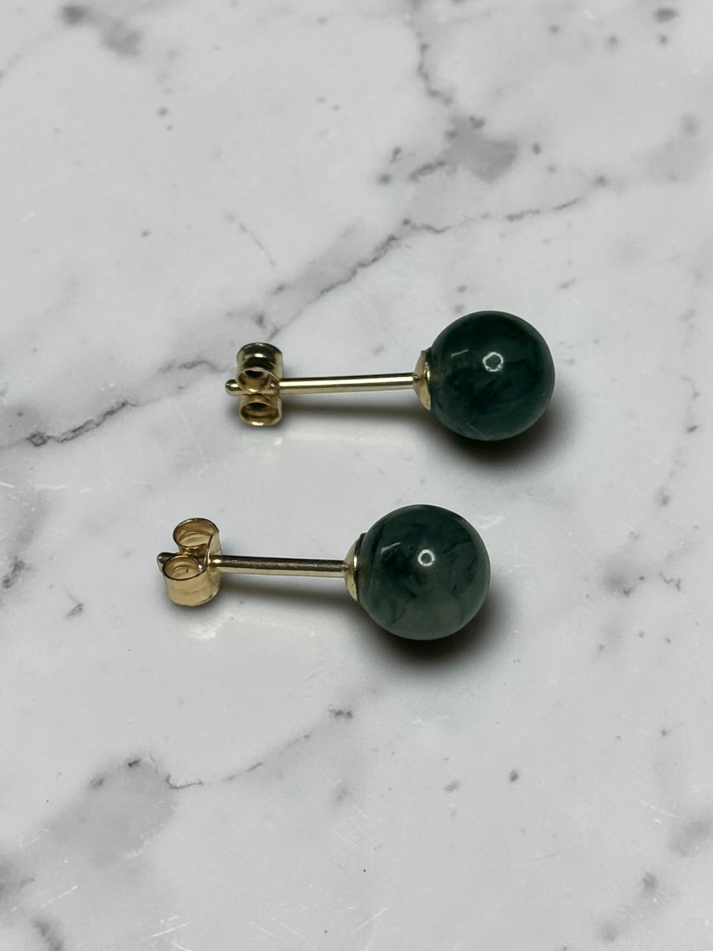 Genuine 5mm Moss Agate Globe 9k Gold Earrings