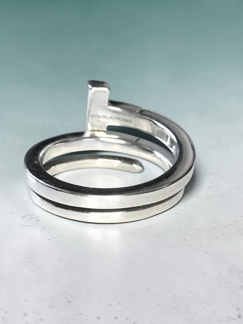 Rarely Available Tiffany & Co. Rare Sterling Silver T Square Wrap Ring size K