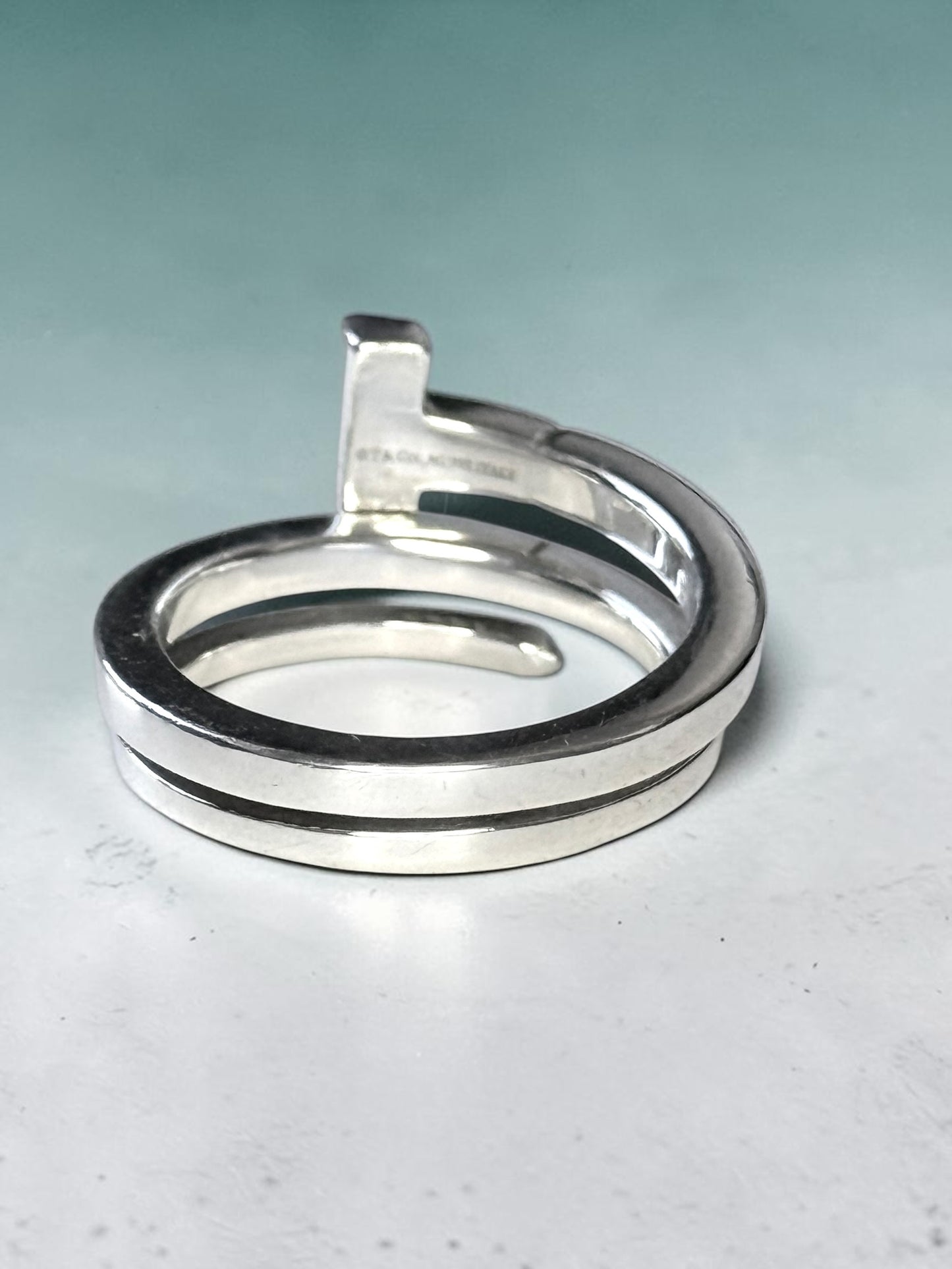 Rarely Available Tiffany & Co. Rare Sterling Silver T Square Wrap Ring size K