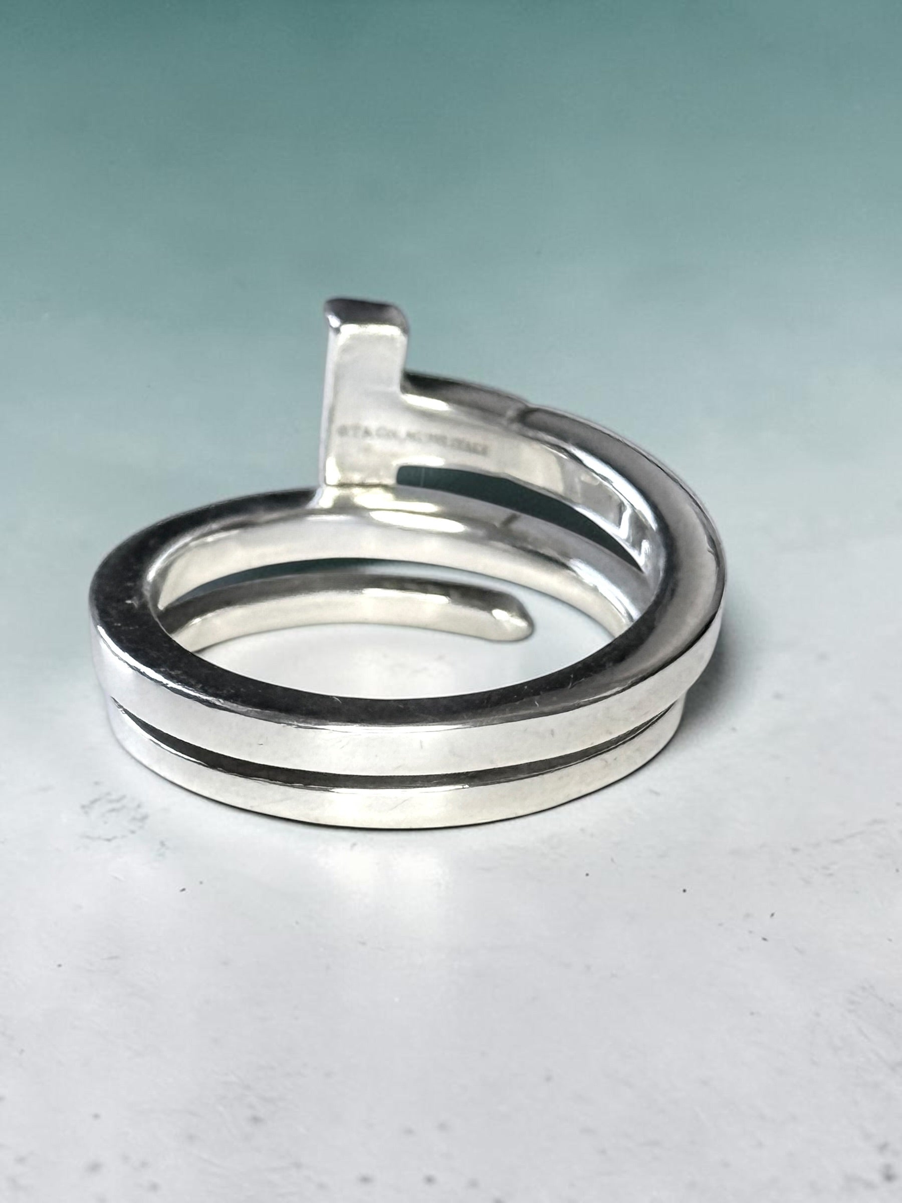 Rarely Available Tiffany & Co. Rare Sterling Silver T Square Wrap Ring size K