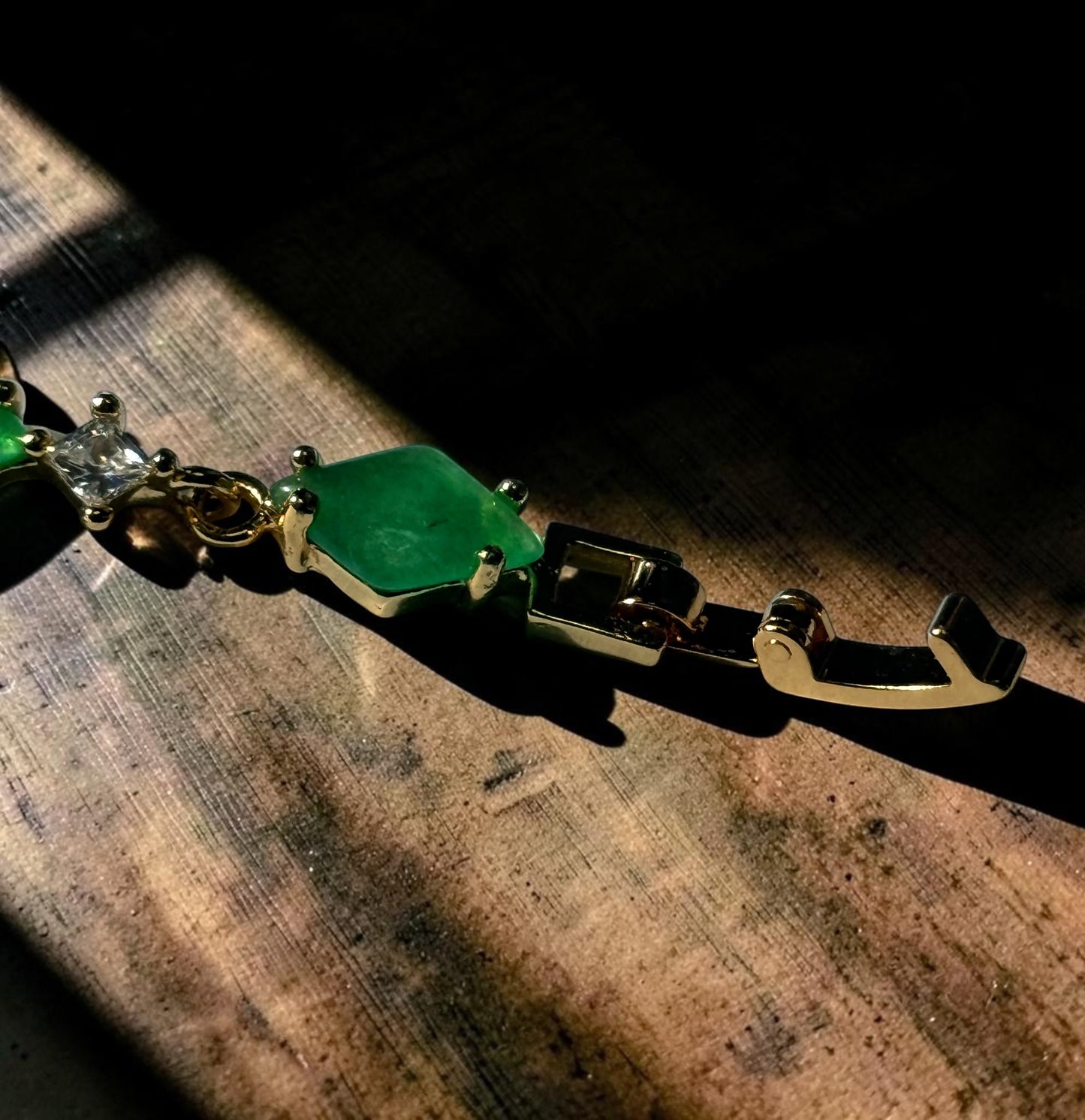 Green Jadeite & CZ Link GP Bracelet 7"