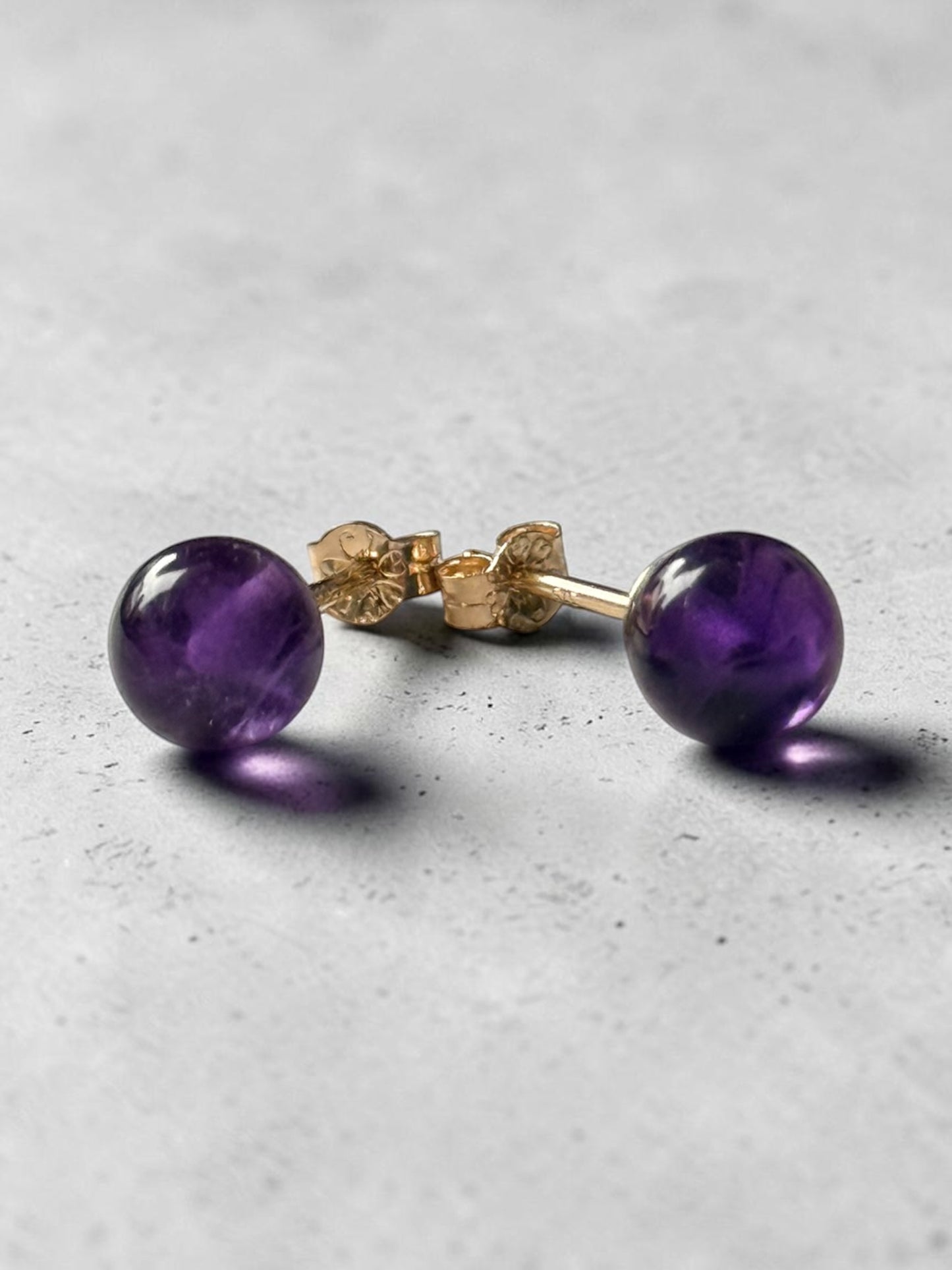 Genuine 6mm Amethyst Globe 9k Gold Earrings