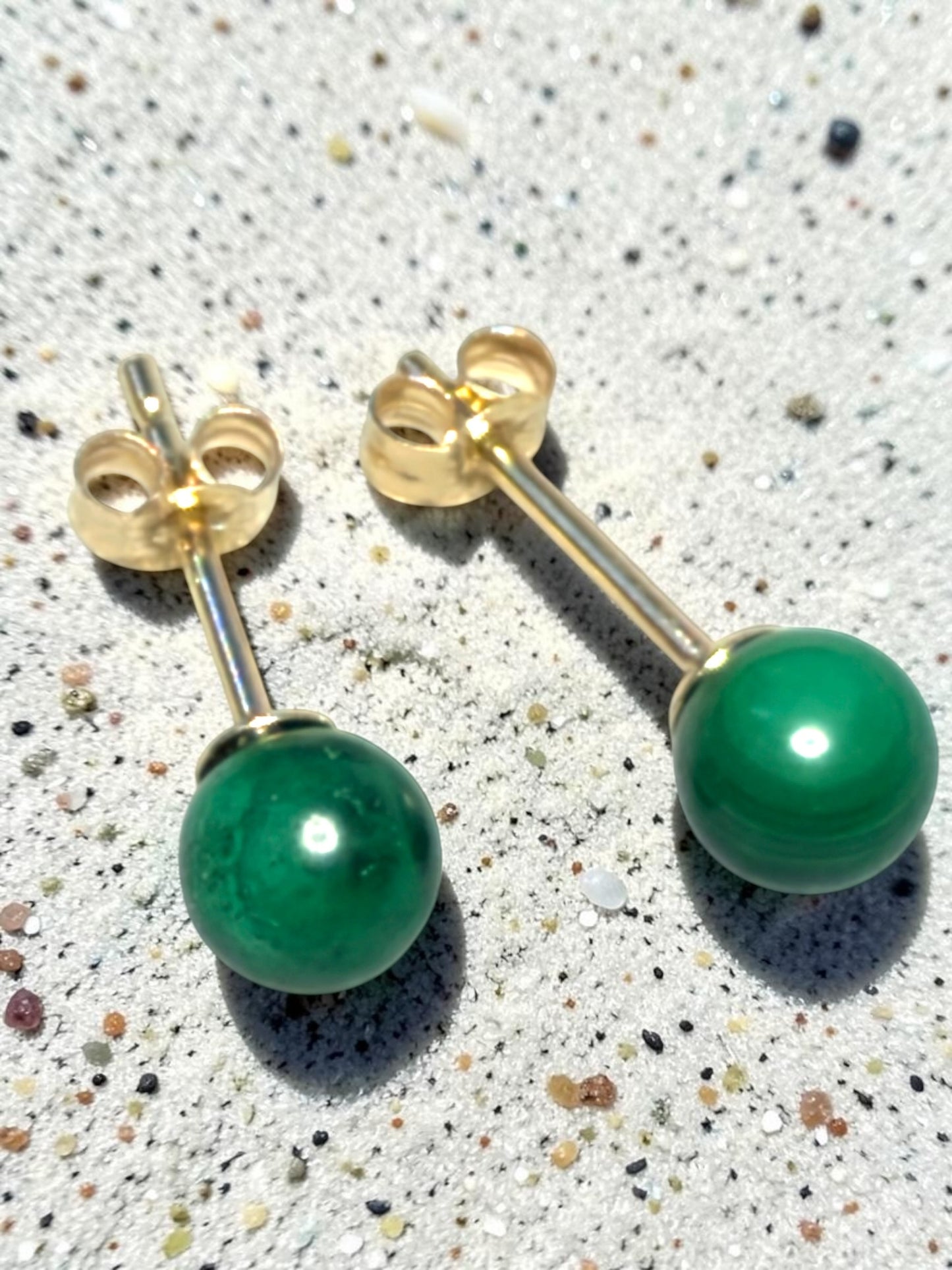 Genuine 5mm Malachite 9ct Gold Earring Studs 1 Carat Approx