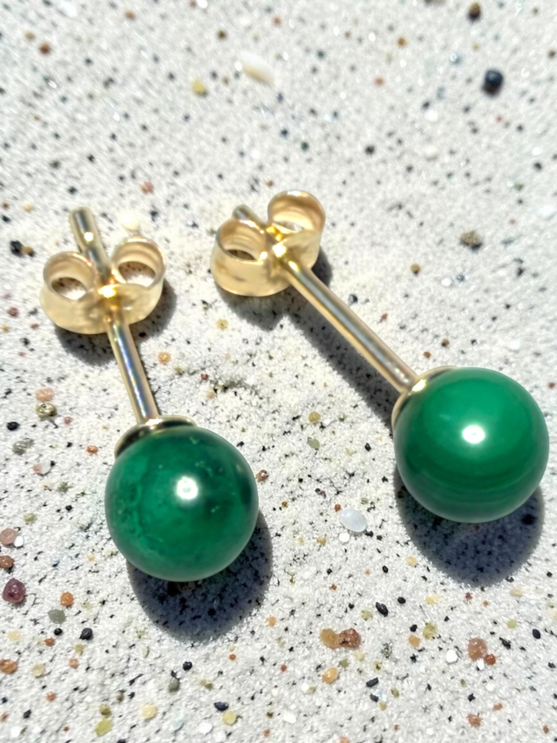 Genuine 5mm Malachite 9ct Gold Earring Studs 1 Carat Approx