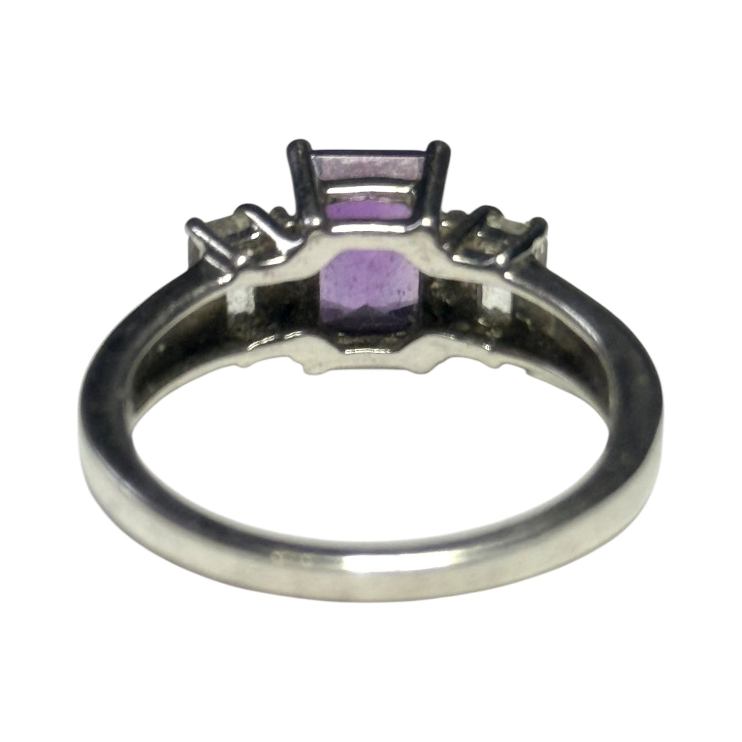 New Amethyst & White Topaz Silver Ring Size R CSC
