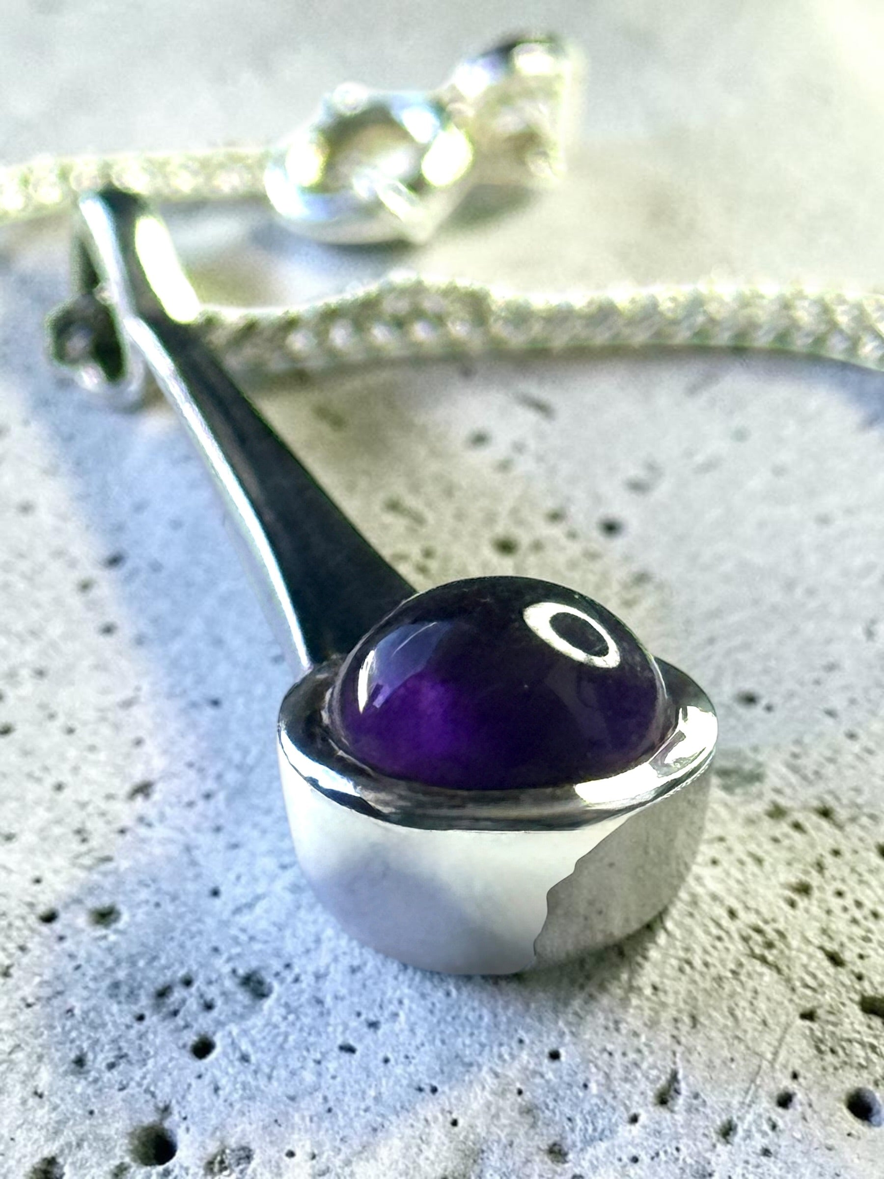 New Amethyst Drop Pendant & Chain 925 Silver