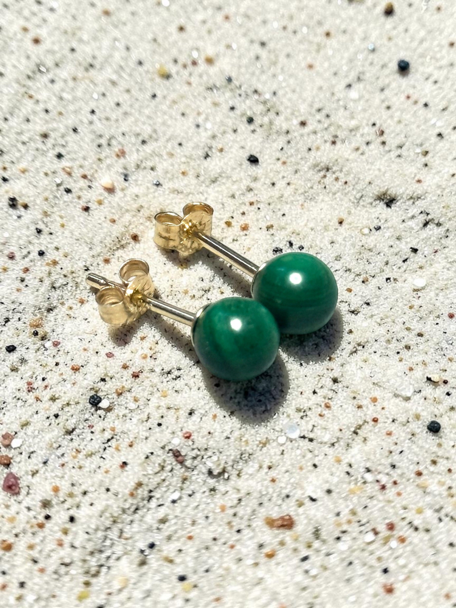 Genuine 5mm Malachite 9ct Gold Earring Studs 1 Carat Approx