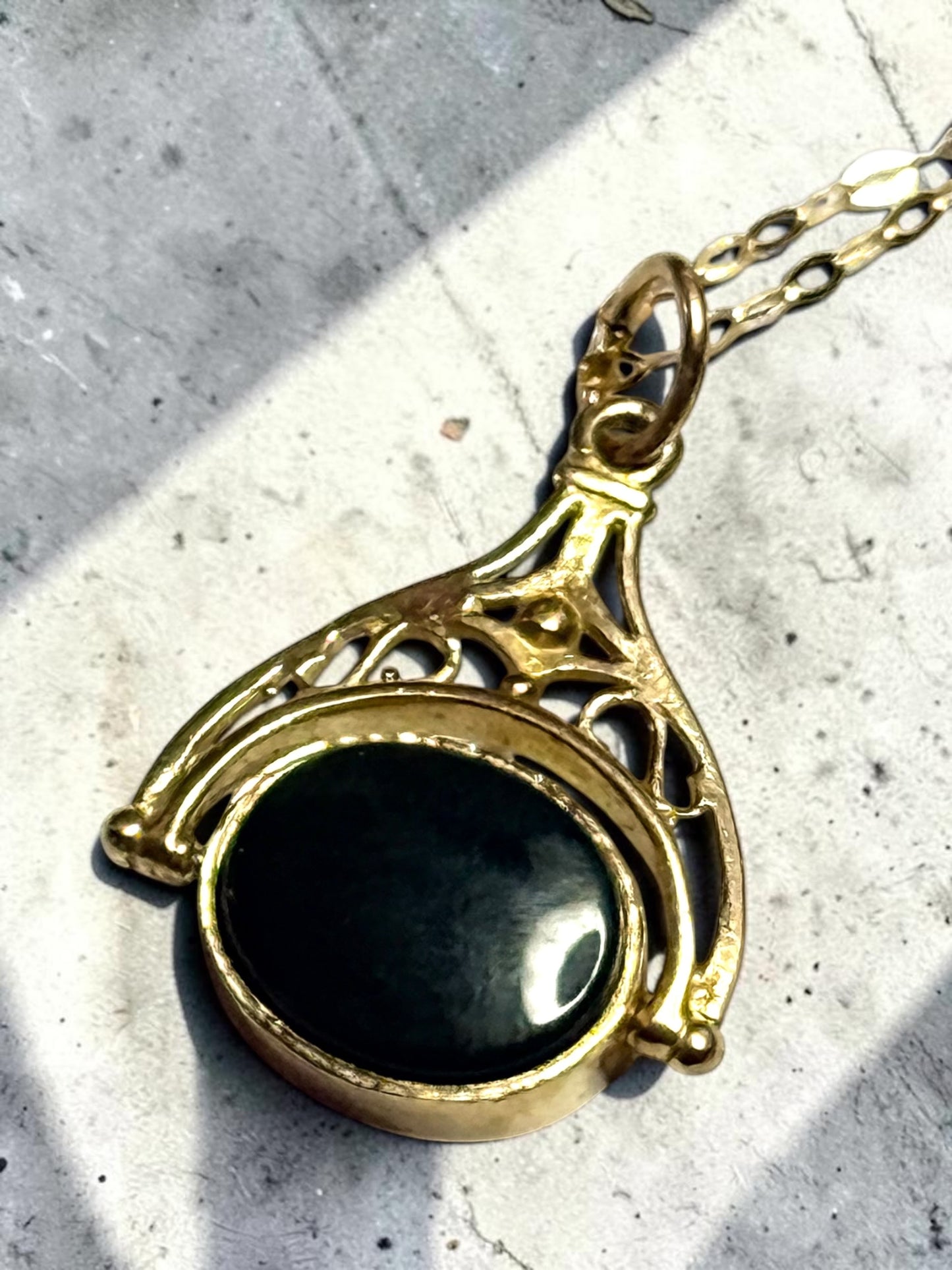 Vintage 9k Bloodstone/Carnelian Swivel Fob & Chain
