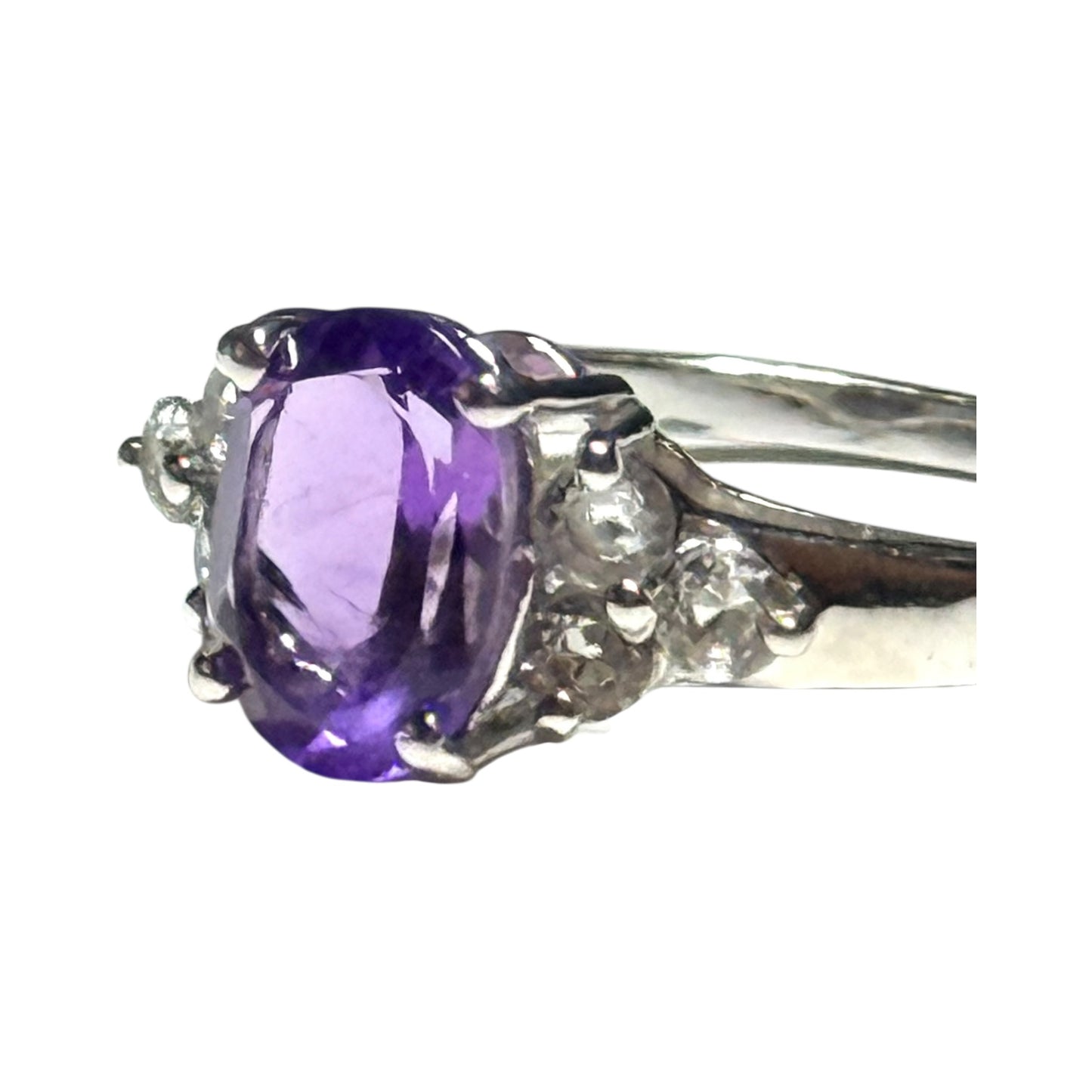 New Amethyst & White Topaz Silver Ring Size N - CSC