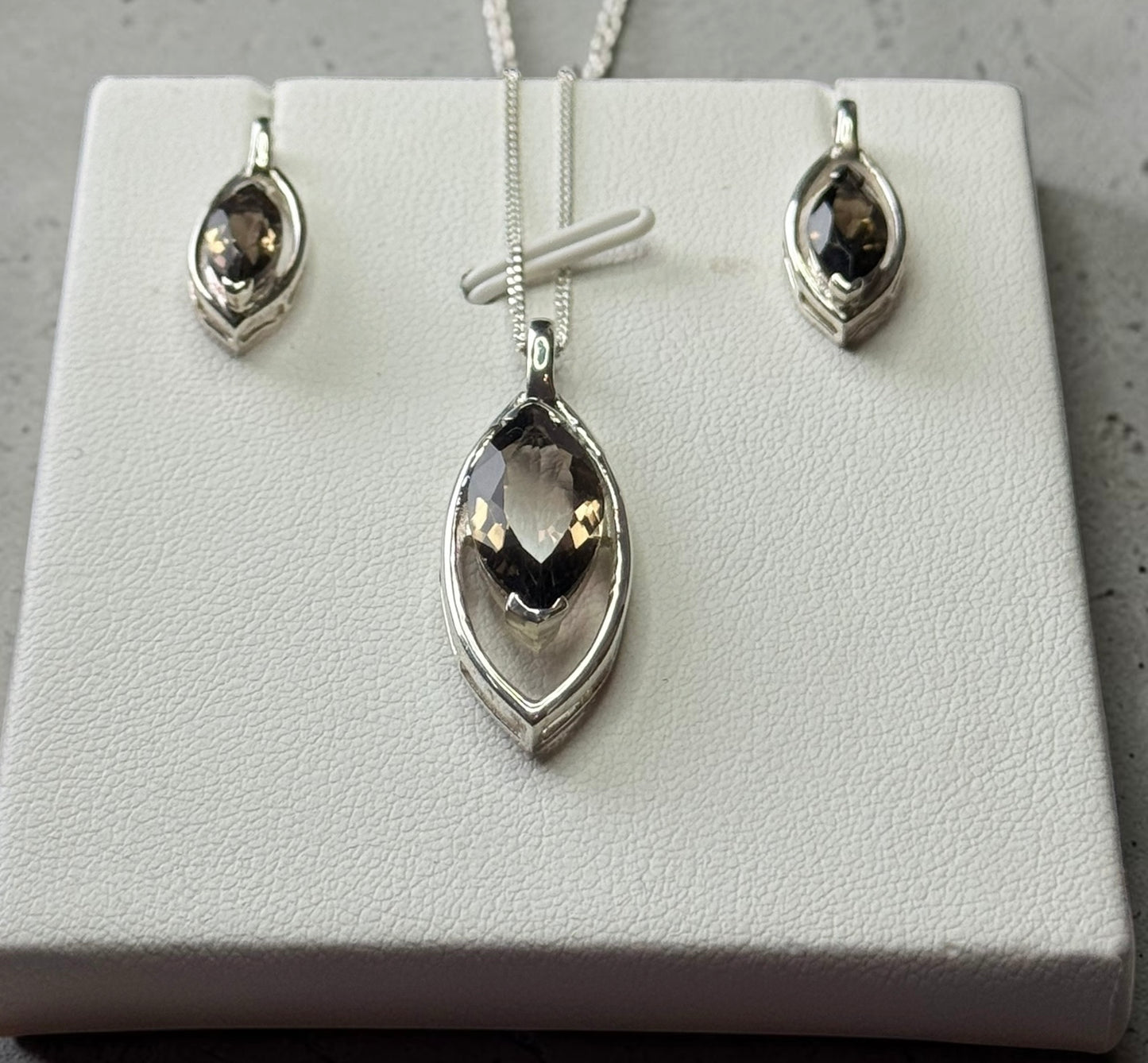 Smokey Quartz Marquis Silver 925 Jewellery Set