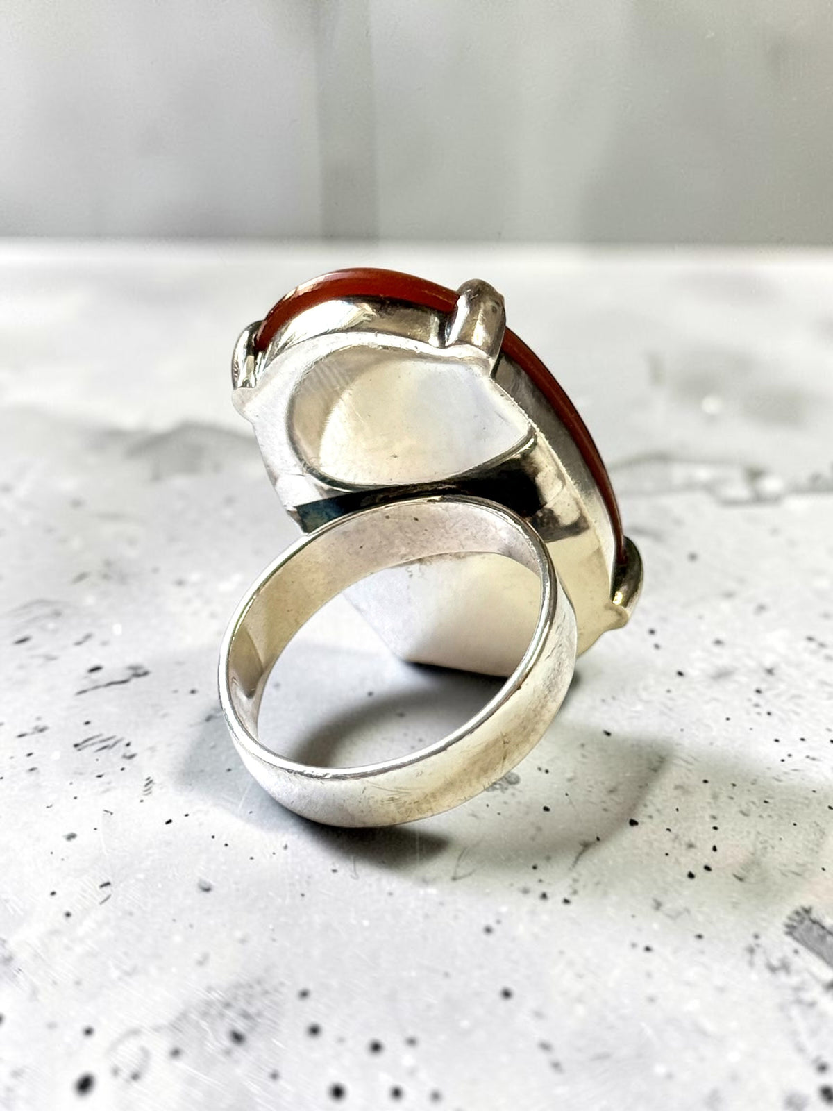 Stunning Vintage Modernist Sterling Silver Carnelian Statement Ring