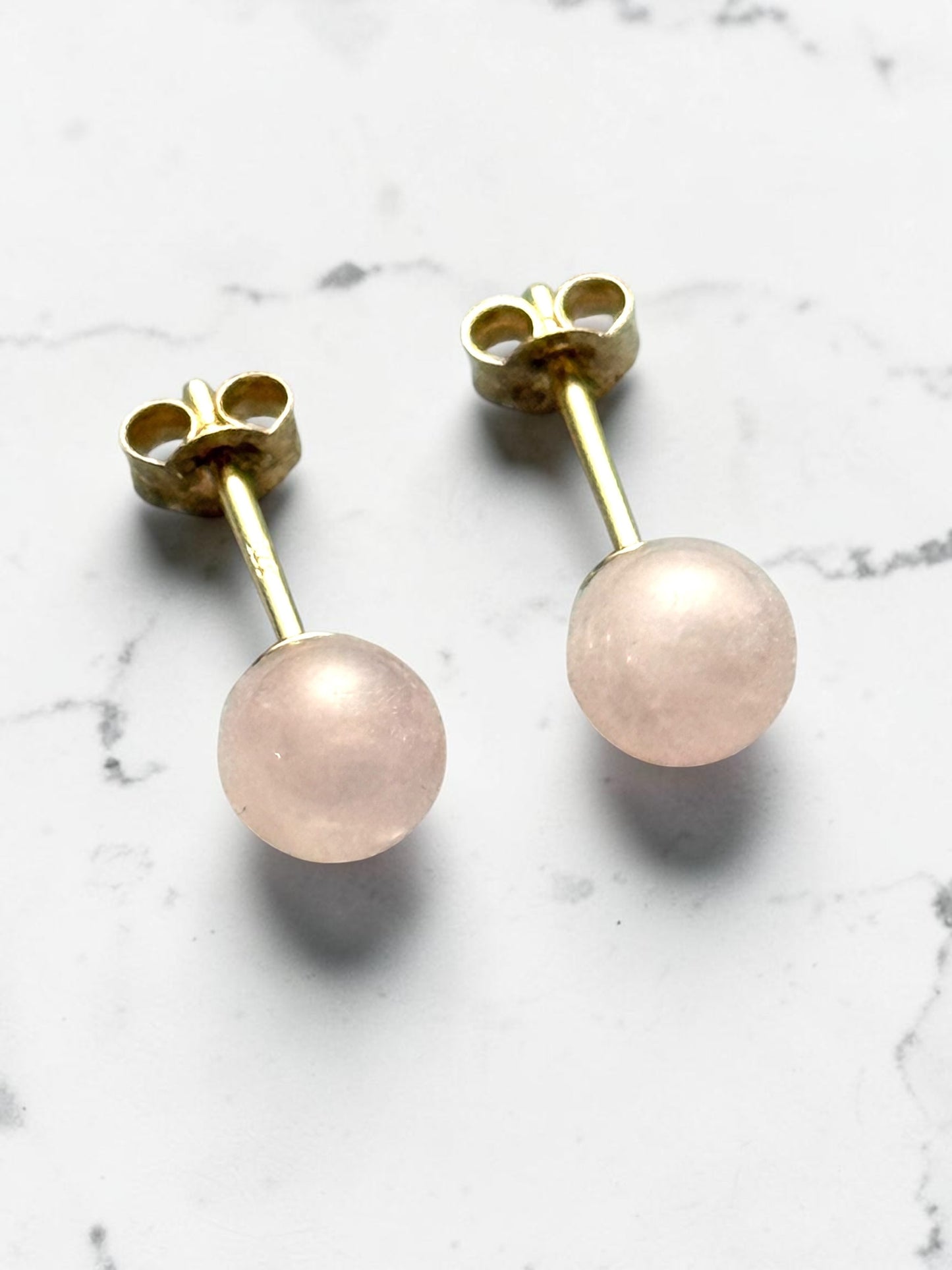 Genuine 5mm Rose Quartz 9ct Gold Earring Studs 1 Carat Approx