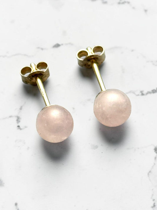 Genuine 5mm Rose Quartz 9ct Gold Earring Studs 1 Carat Approx