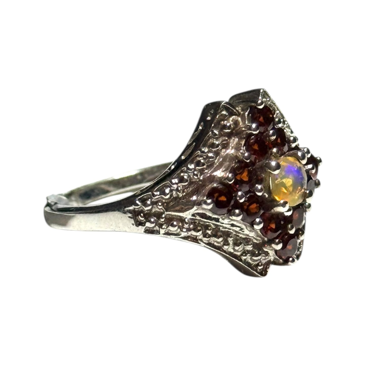 New Jelly Opal & Garnet Illusion Set Silver Ring Size N - CSC