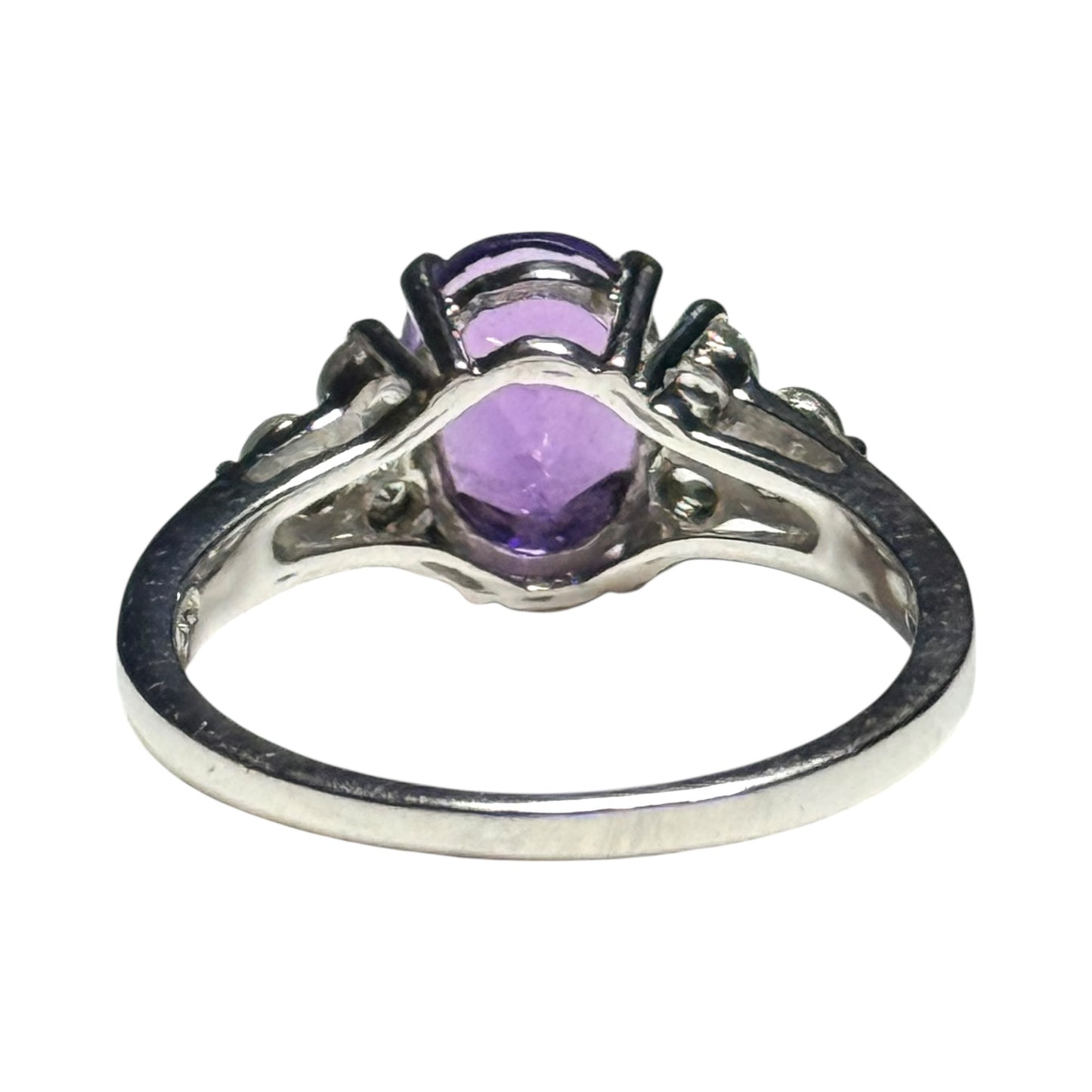 New Amethyst & White Topaz Silver Ring Size N - CSC