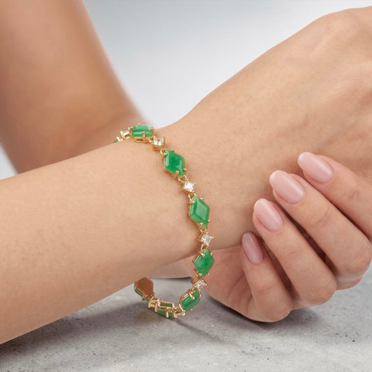 Green Jadeite & CZ Link GP Bracelet 7"