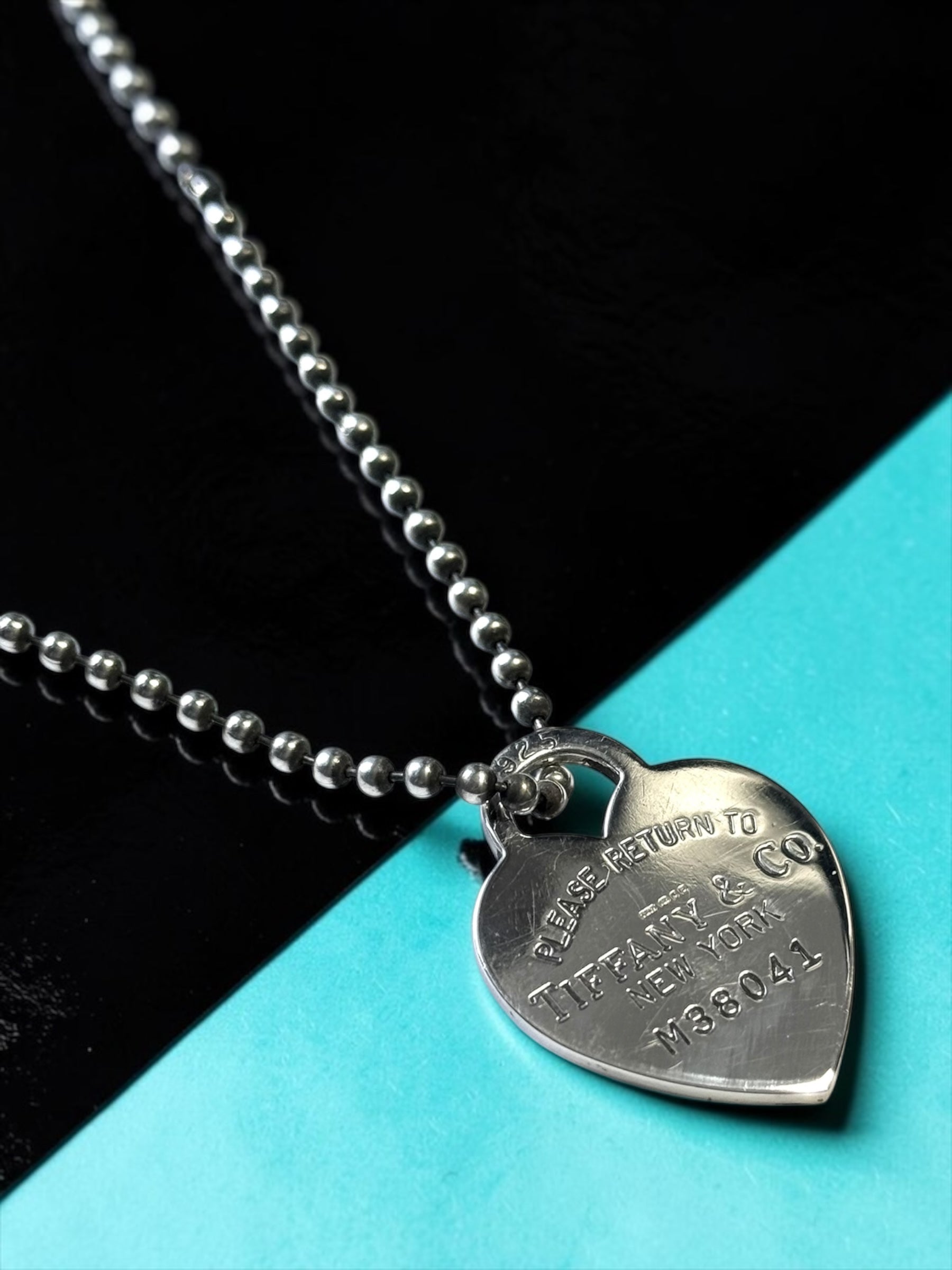Tiffany & Co Return To Tiffany Heart With 34" Beaded Chain Silver 925