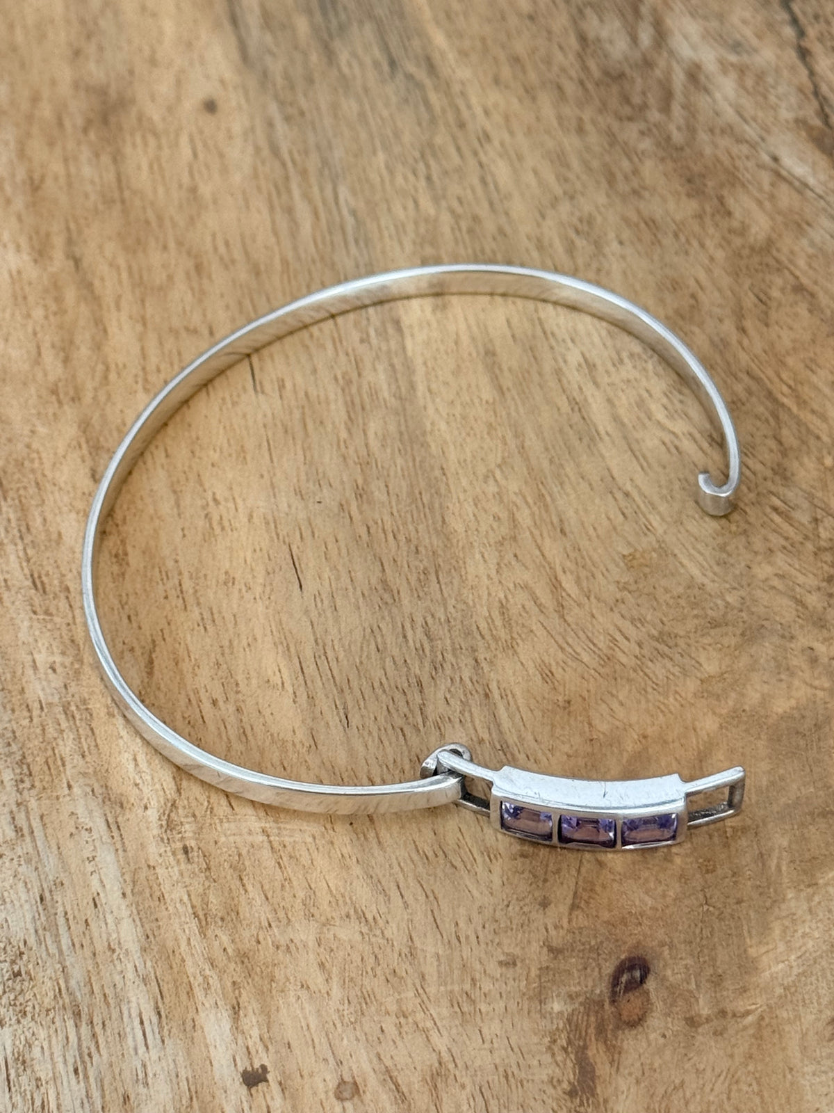 Quality Vintage Hallmarked Amethyst Hinged 925 Silver Bracelet 7" Kit Heath