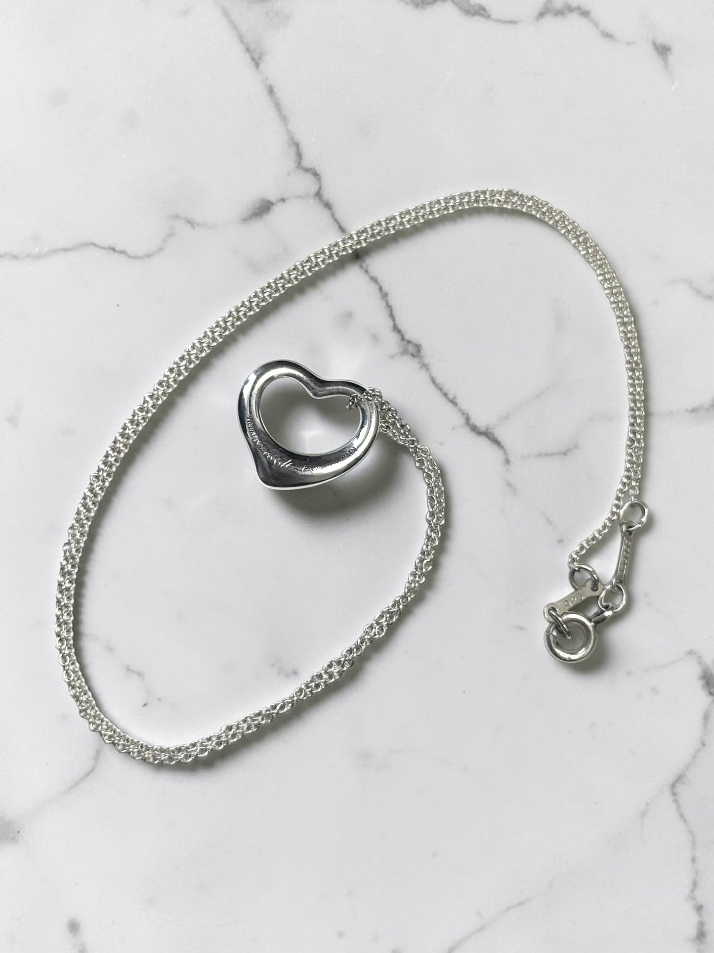 Tiffany & Co Iconic Open Heart Medium Elsa Peretti Silver Pendant & Chain