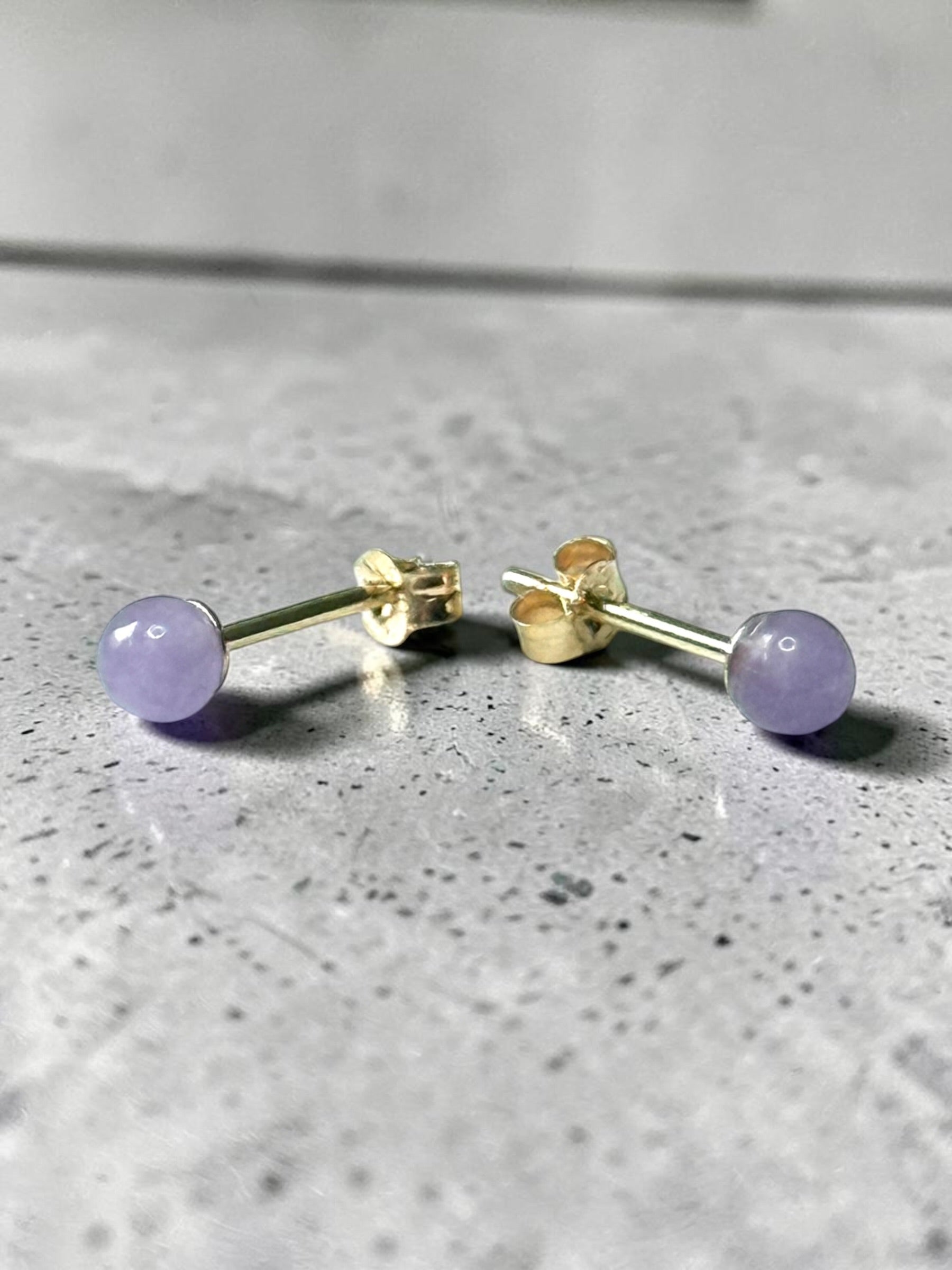 Genuine 4mm Lavender Jade 9ct Gold Earring Studs 1/2 Carat Approx.