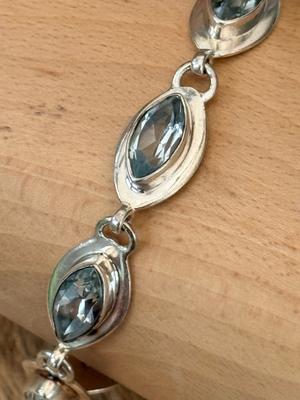 Blue Topaz Marquis Vintage 925 Silver Bracelet Adjustable 6 1/2" - 8" Hallmarked