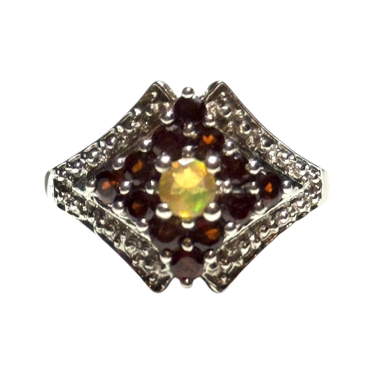 New Jelly Opal & Garnet Illusion Set Silver Ring Size N - CSC