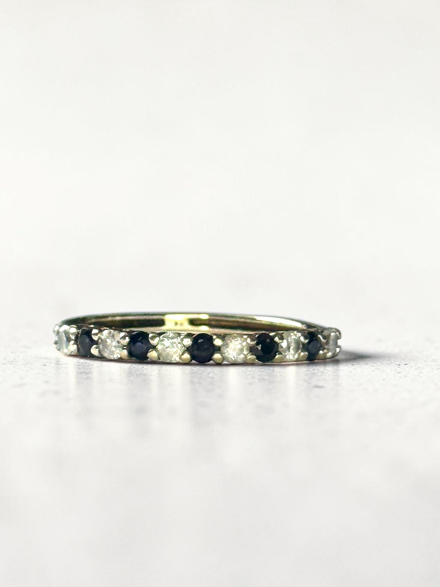 Vintage Diamond & Sapphire 9ct Gold Stacking Ring Size M