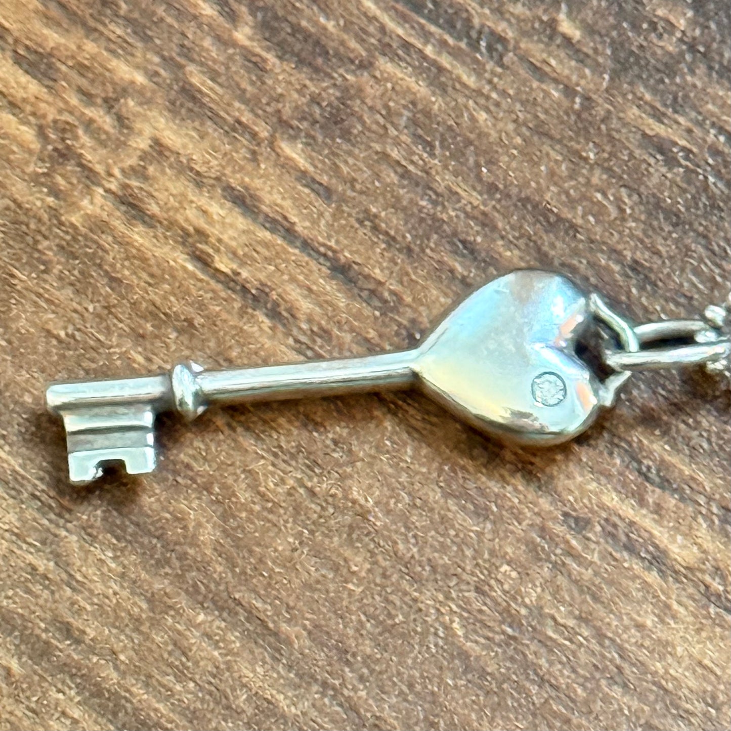 Tiffany & Co Diamond Silver Heart Key Pendant 20" Chain Necklace Rare