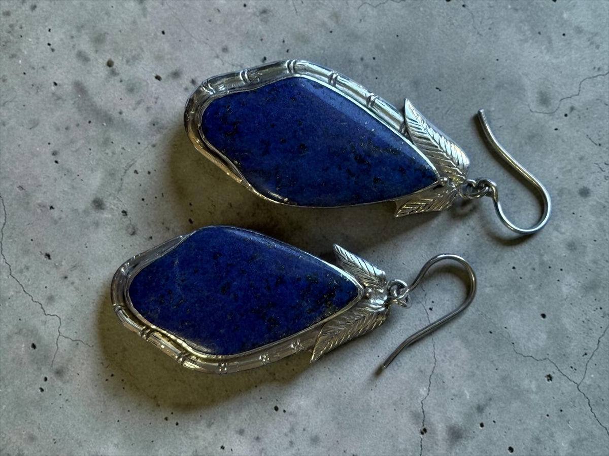 Vintage Lapis Lazuli 925 Silver Drop Earrings