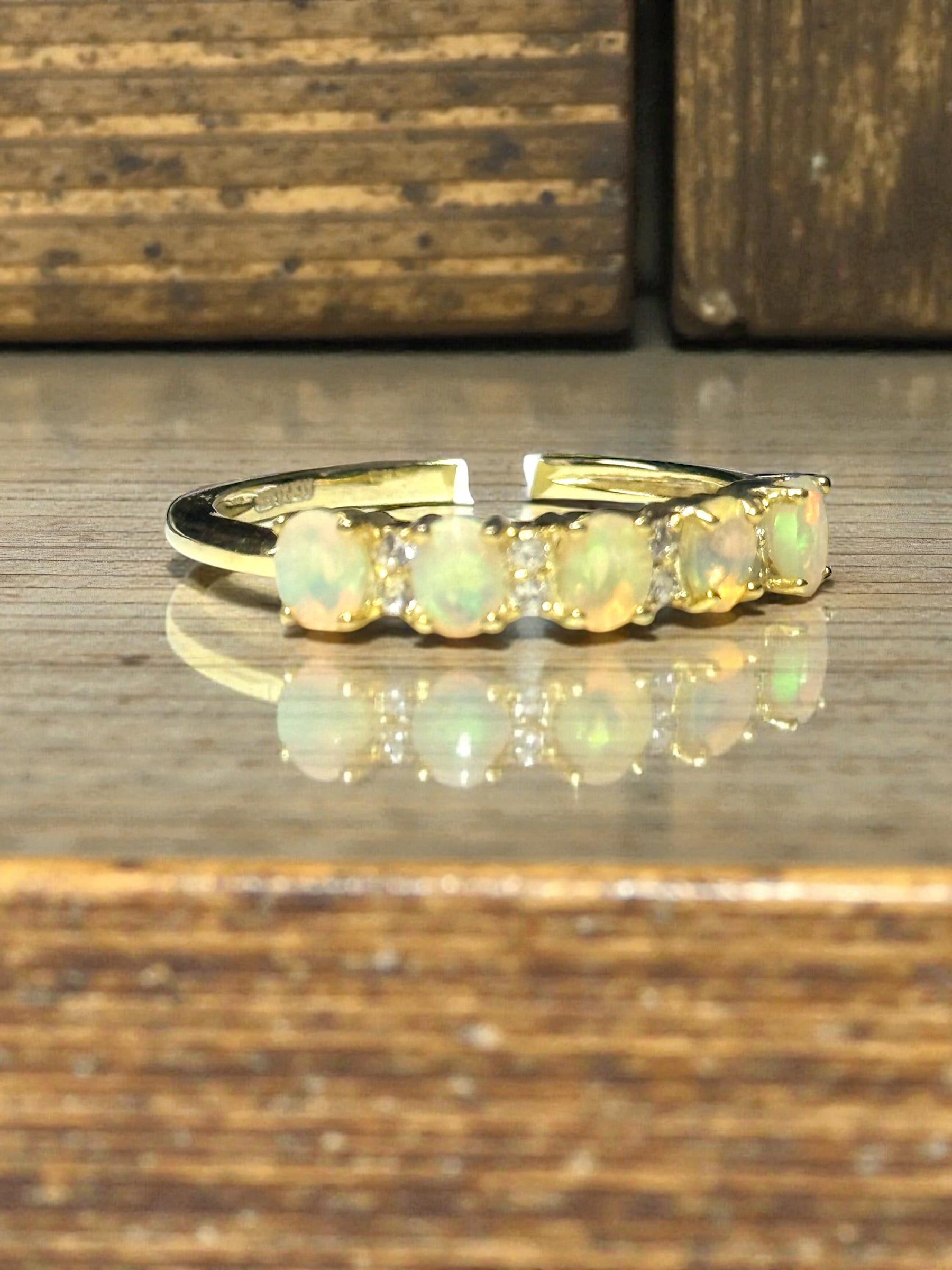 Ethiopian Opal & White Zircon GP Ring Size S