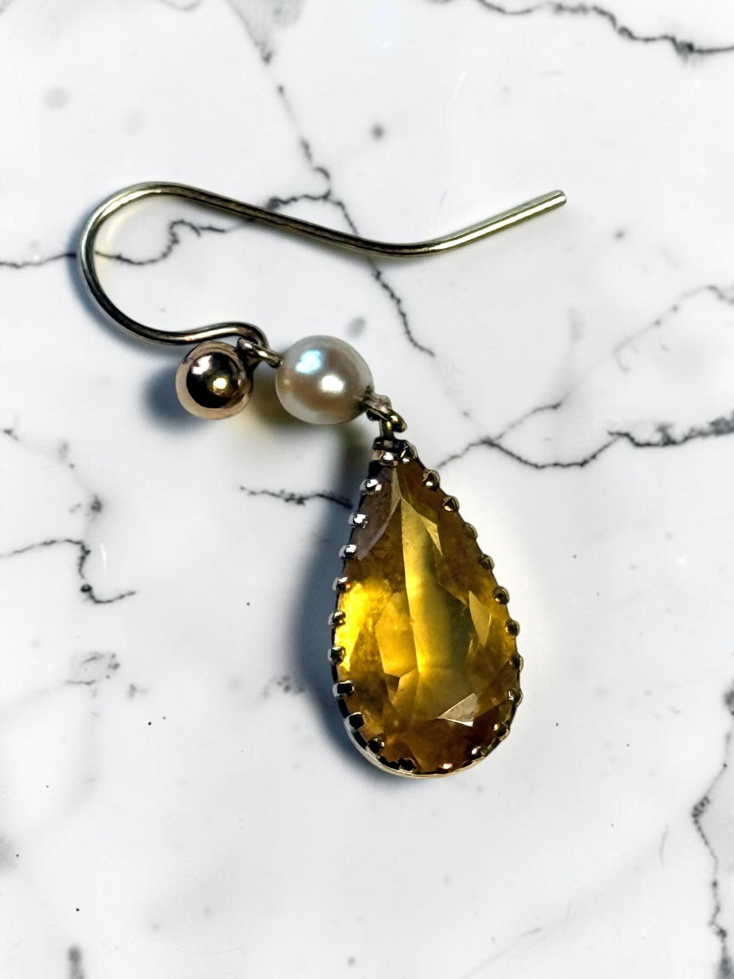 Gorgeous Citrine & Pearl Drop 9k Gold Earrings