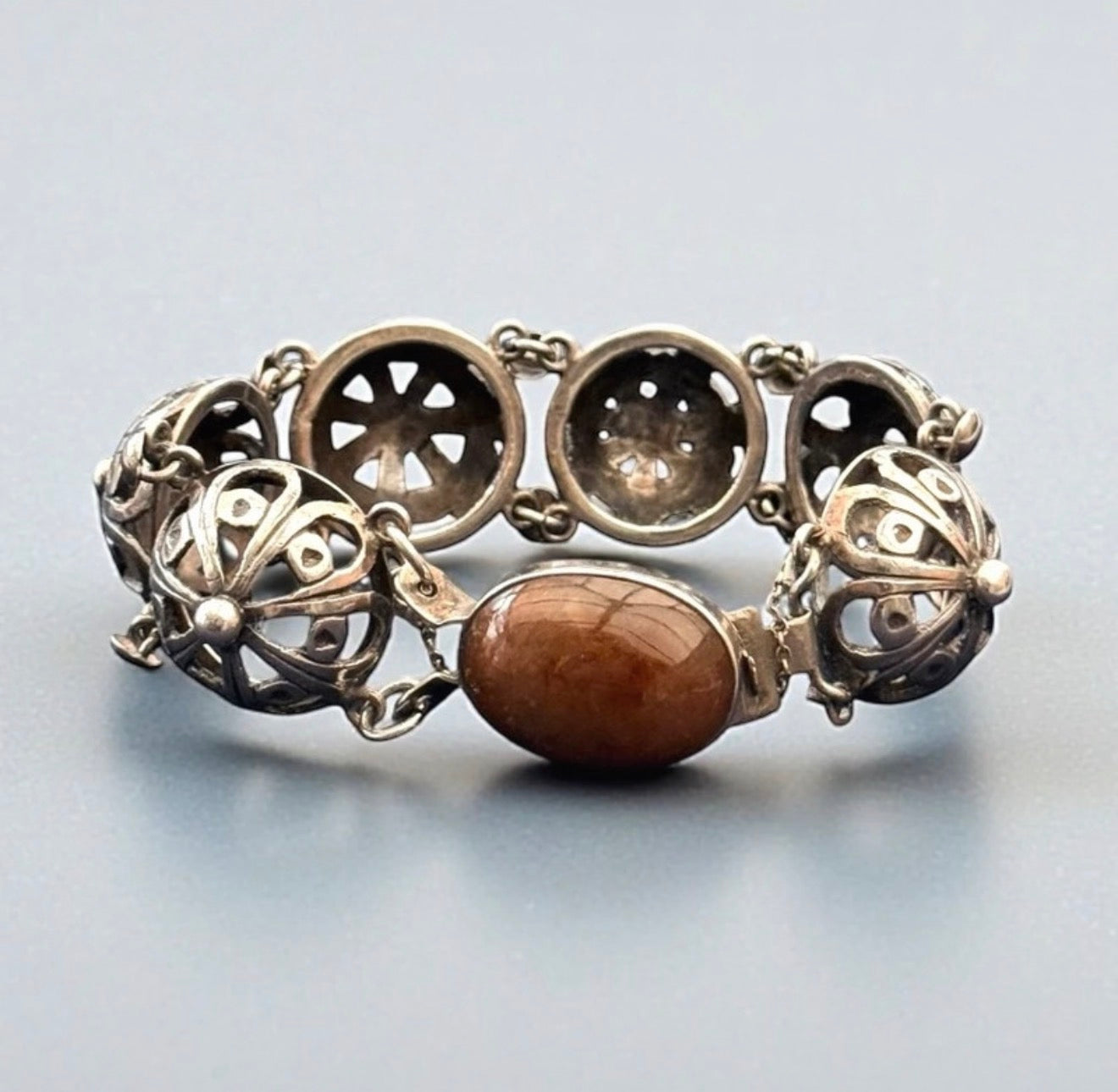 Devine Vintage Silver Mounted Brown Chalcedony & Silver Bracelet