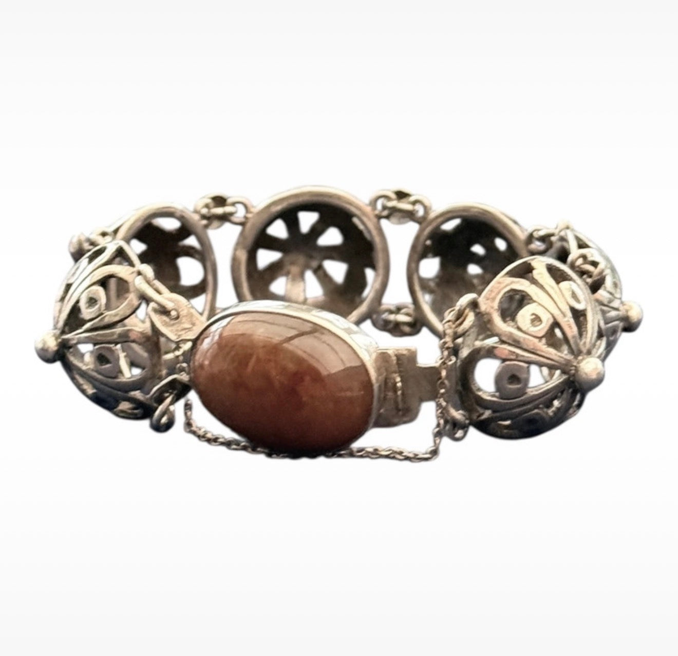 Devine Vintage Silver Mounted Brown Chalcedony & Silver Bracelet