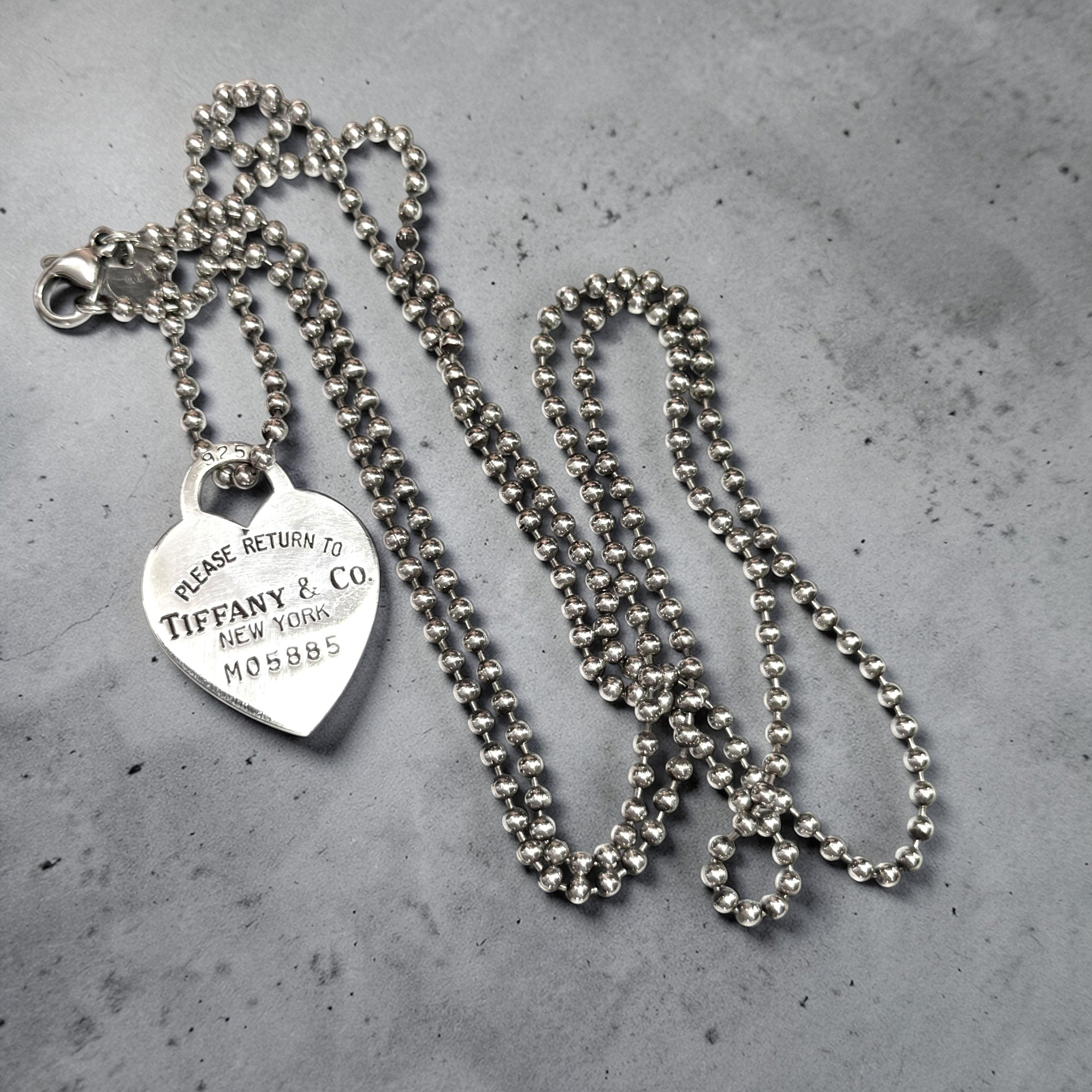 Tiffany & Co Return To Tiffany Heart With 34" Beaded Chain Silver 925