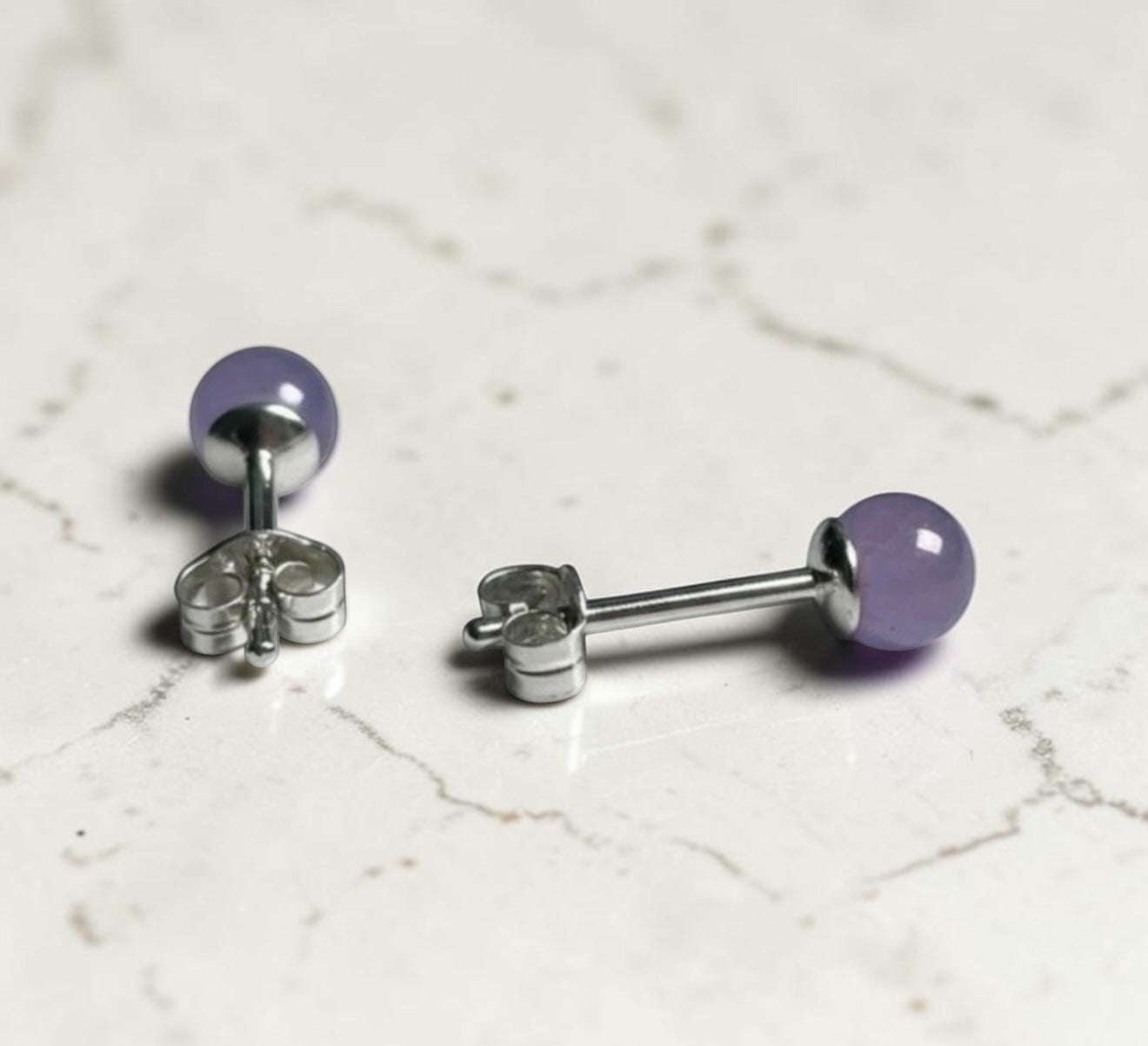 Genuine 4mm Lavender Jade 925 Silver Earring Studs 1 Carats
