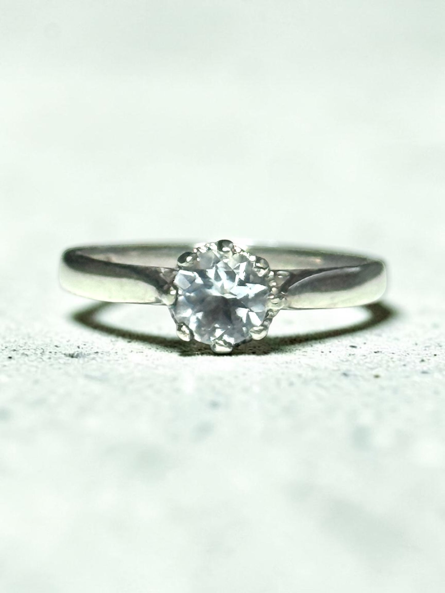 Vintage 0.66ct Aquamarine Solitaire 9k White Gold Ring Size M 1/2